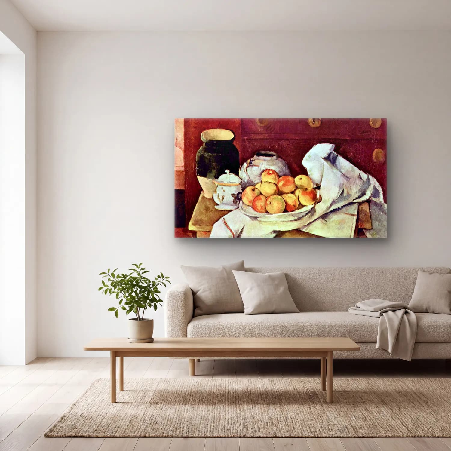 Cezanne – Still Life cam tablo — açık renk salonda