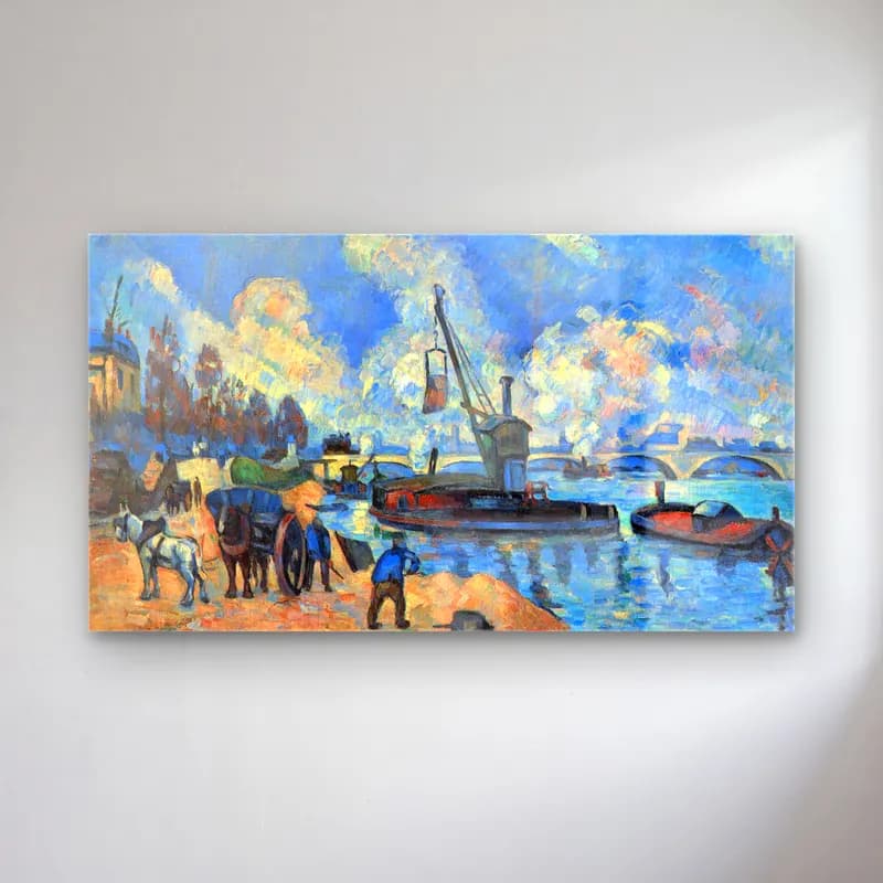 Cezanne – The Seine at Bercy cam tablo — Cezanne – The Seine at Bercy — empresyonist liman ve tekneler