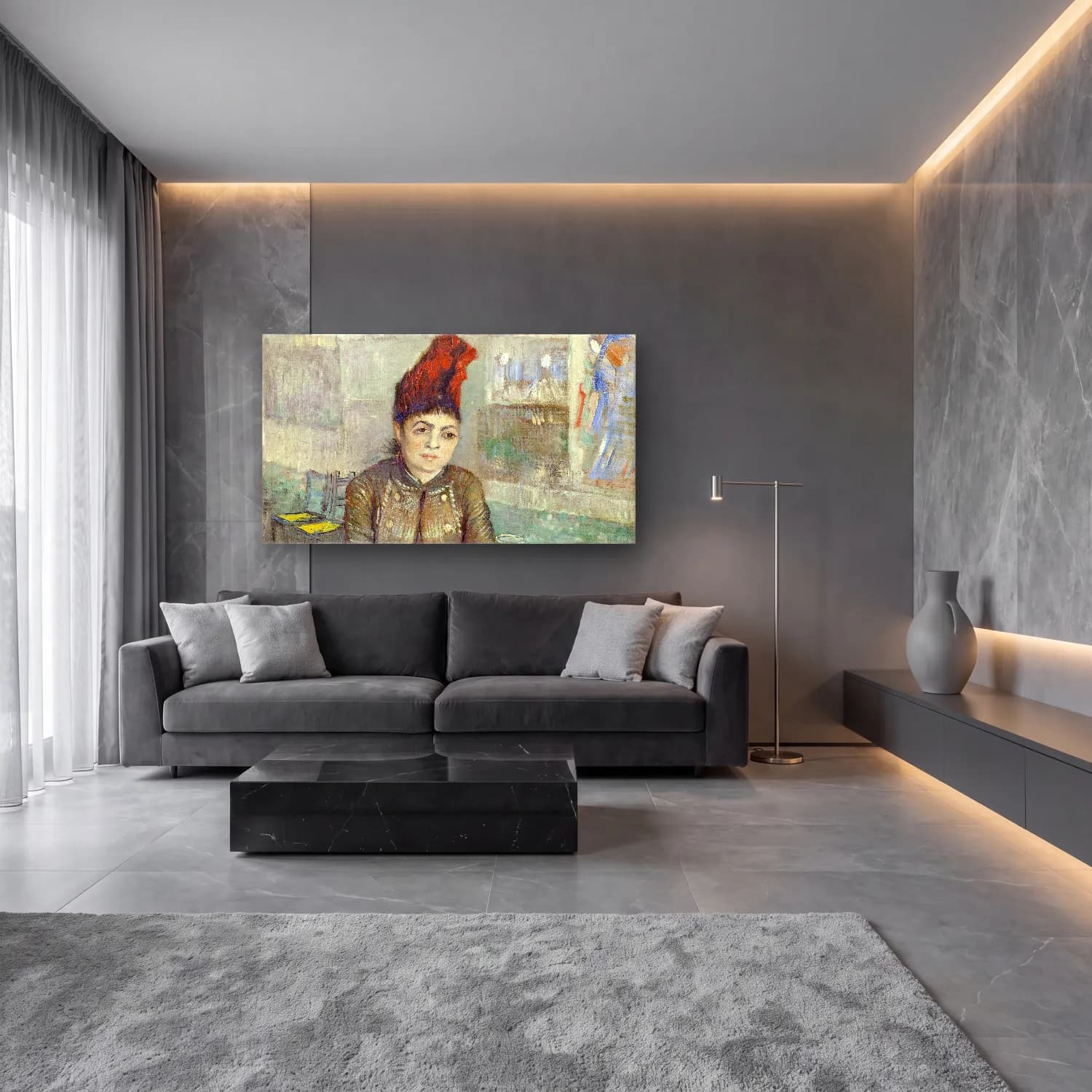 Vincent van Gogh – Agostina Segatori cam tablo — lüks salon duvarında