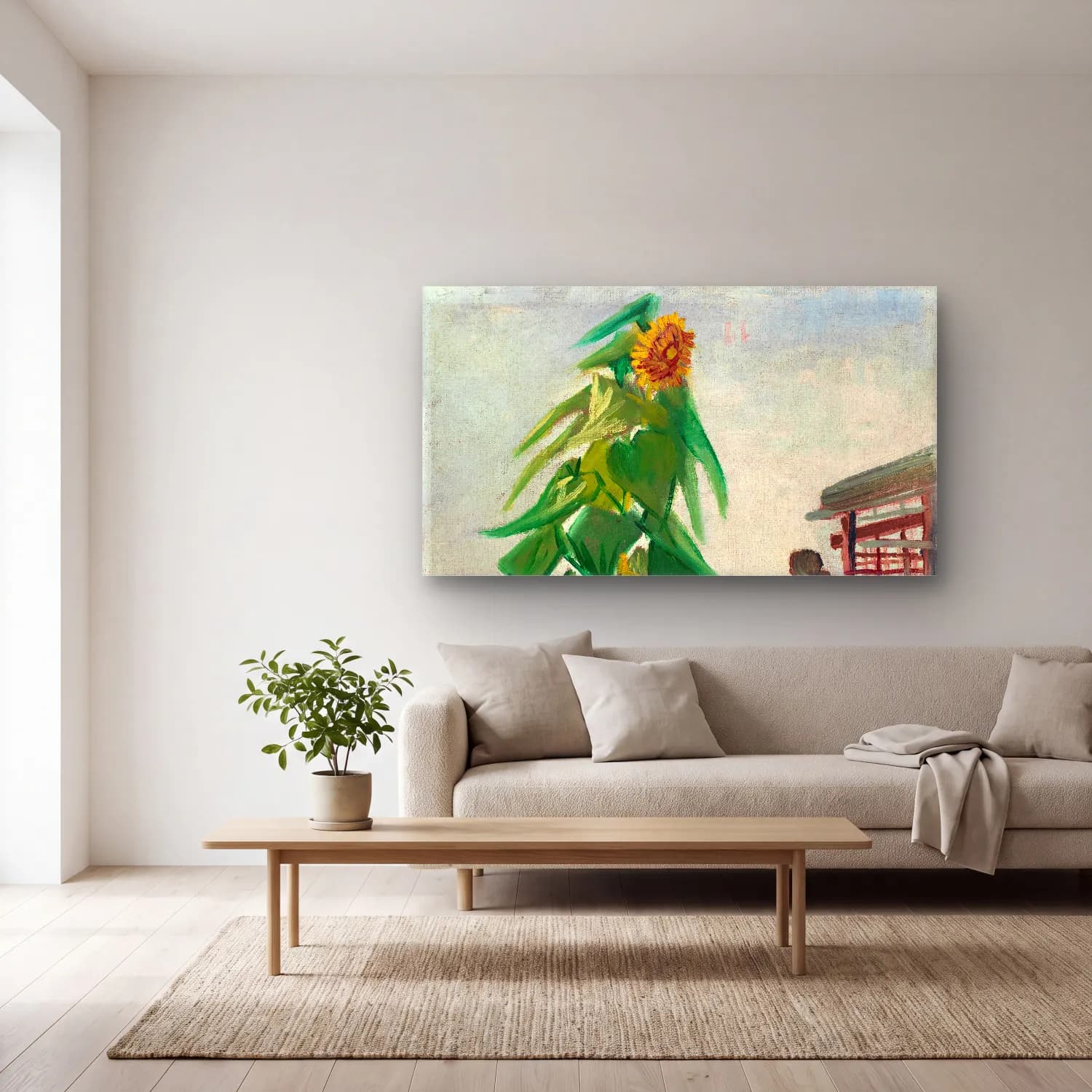 Vincent van Gogh – Allotment with Sunflower – Sarı Tonlar cam tablo — açık renk salonda