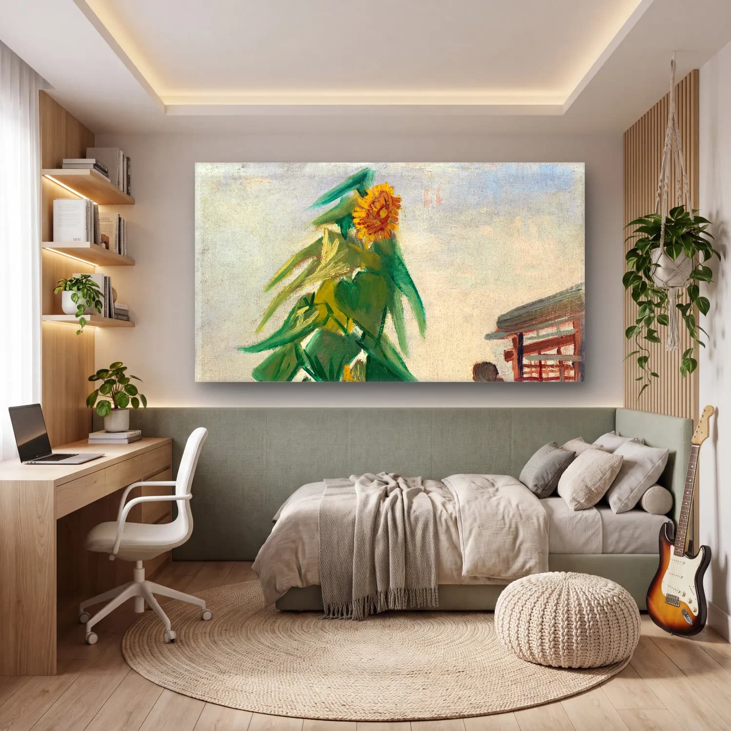 Vincent van Gogh – Allotment with Sunflower – Sarı Tonlar cam tablo — genç odasında