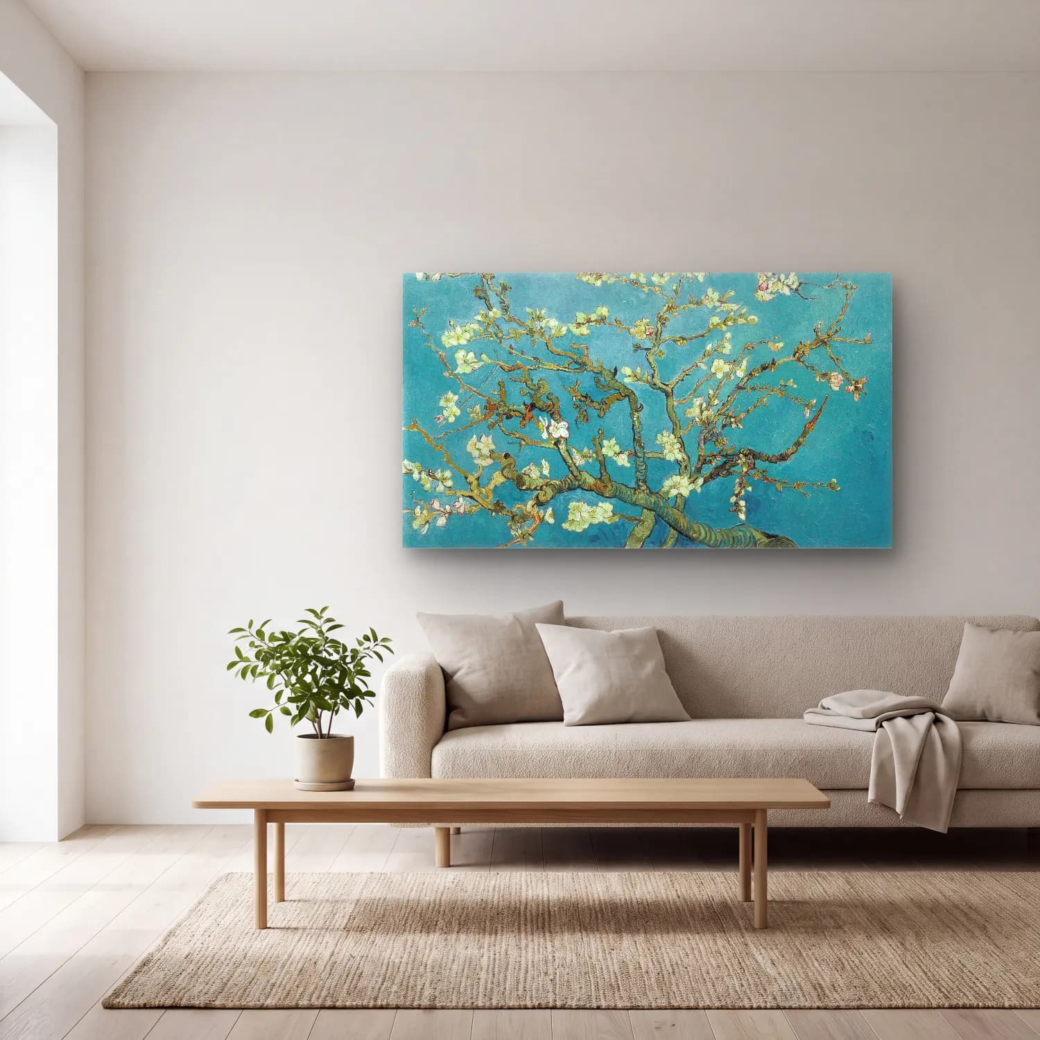 Vincent van Gogh – Almond blossom cam tablo — açık renk salonda