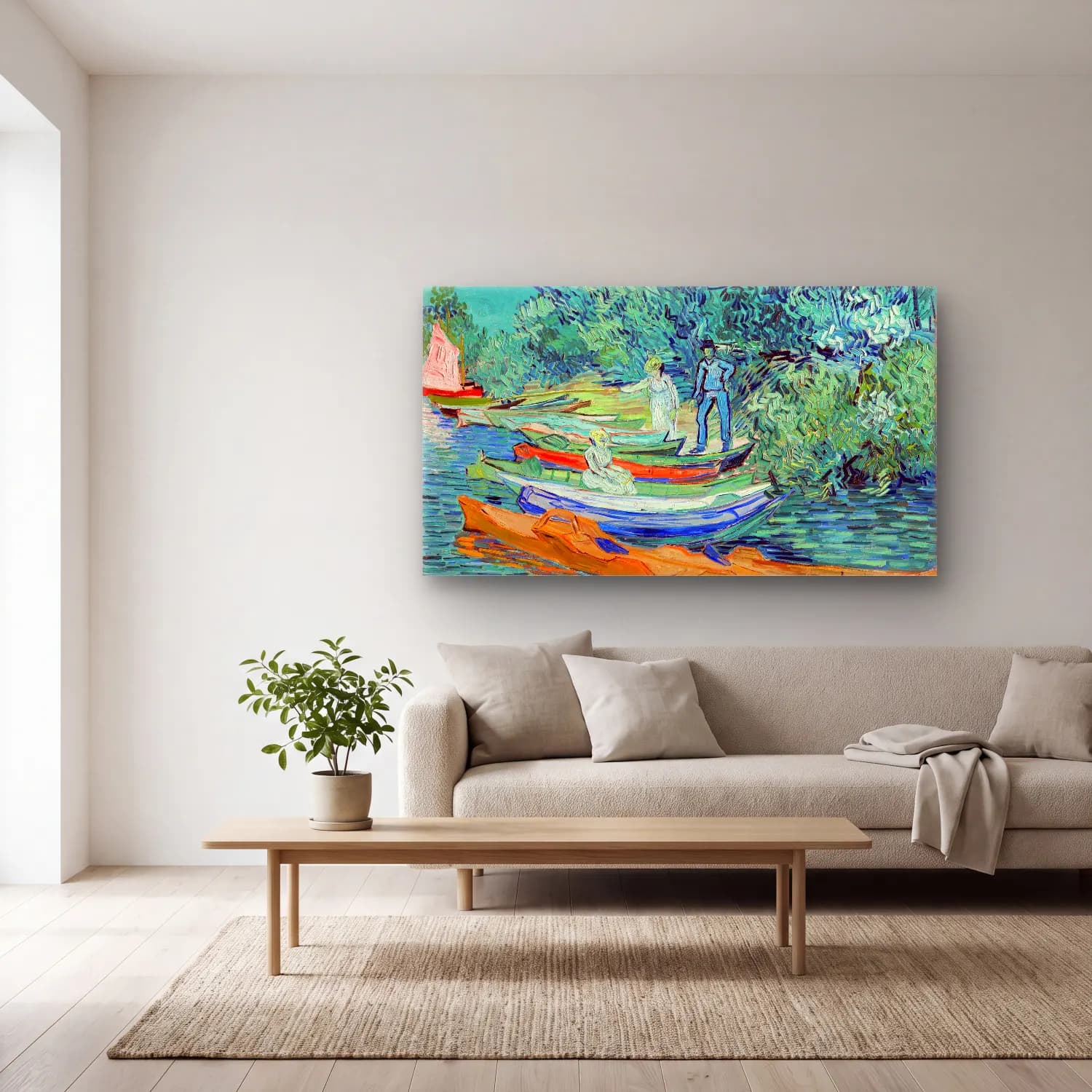 Vincent van Gogh – Bank of the Oise at Auvers – Turkuaz Tonlar cam tablo — açık renk salonda