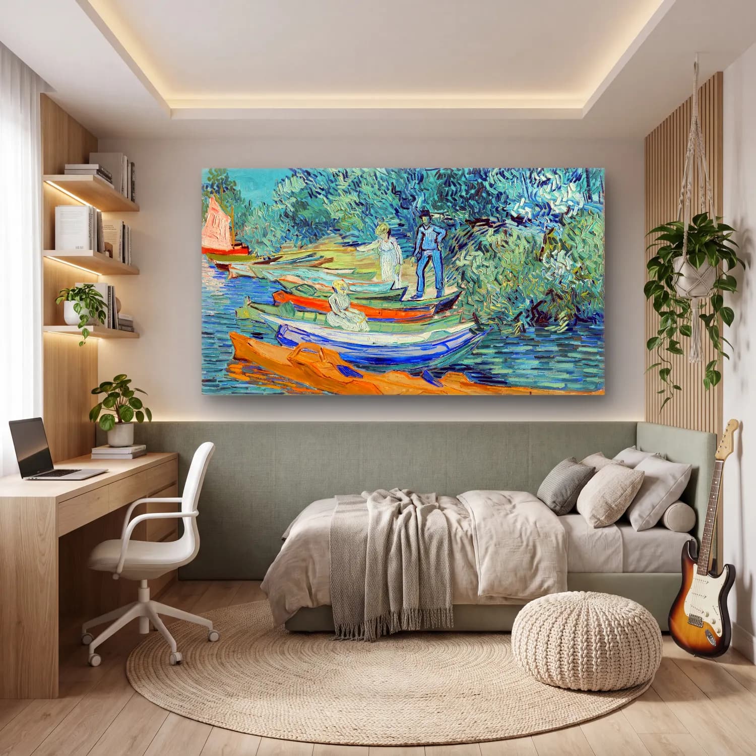 Vincent van Gogh – Bank of the Oise at Auvers – Turkuaz Tonlar cam tablo — genç odasında