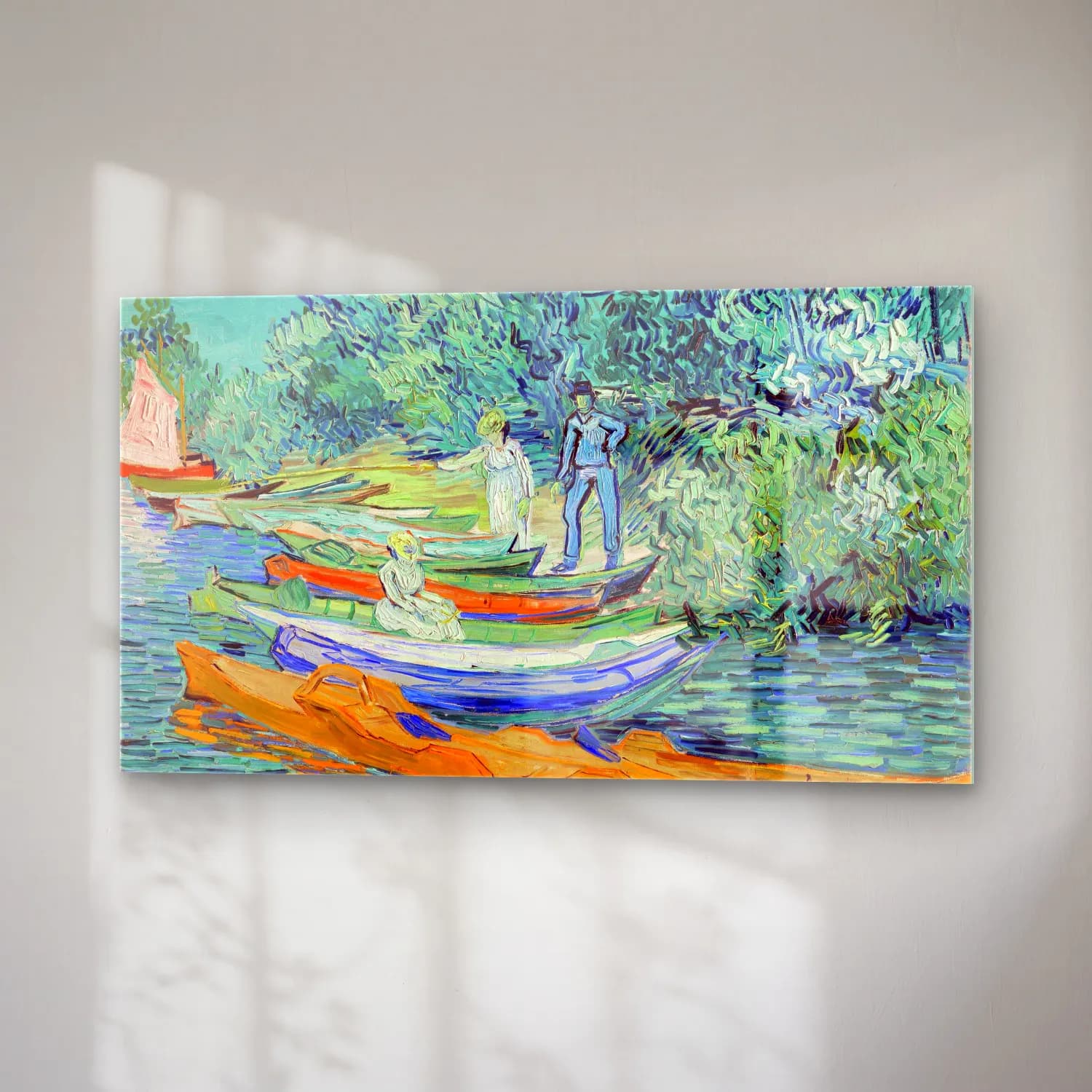 Vincent van Gogh – Bank of the Oise at Auvers – Turkuaz Tonlar cam tablo — sağ açıdan görünüm