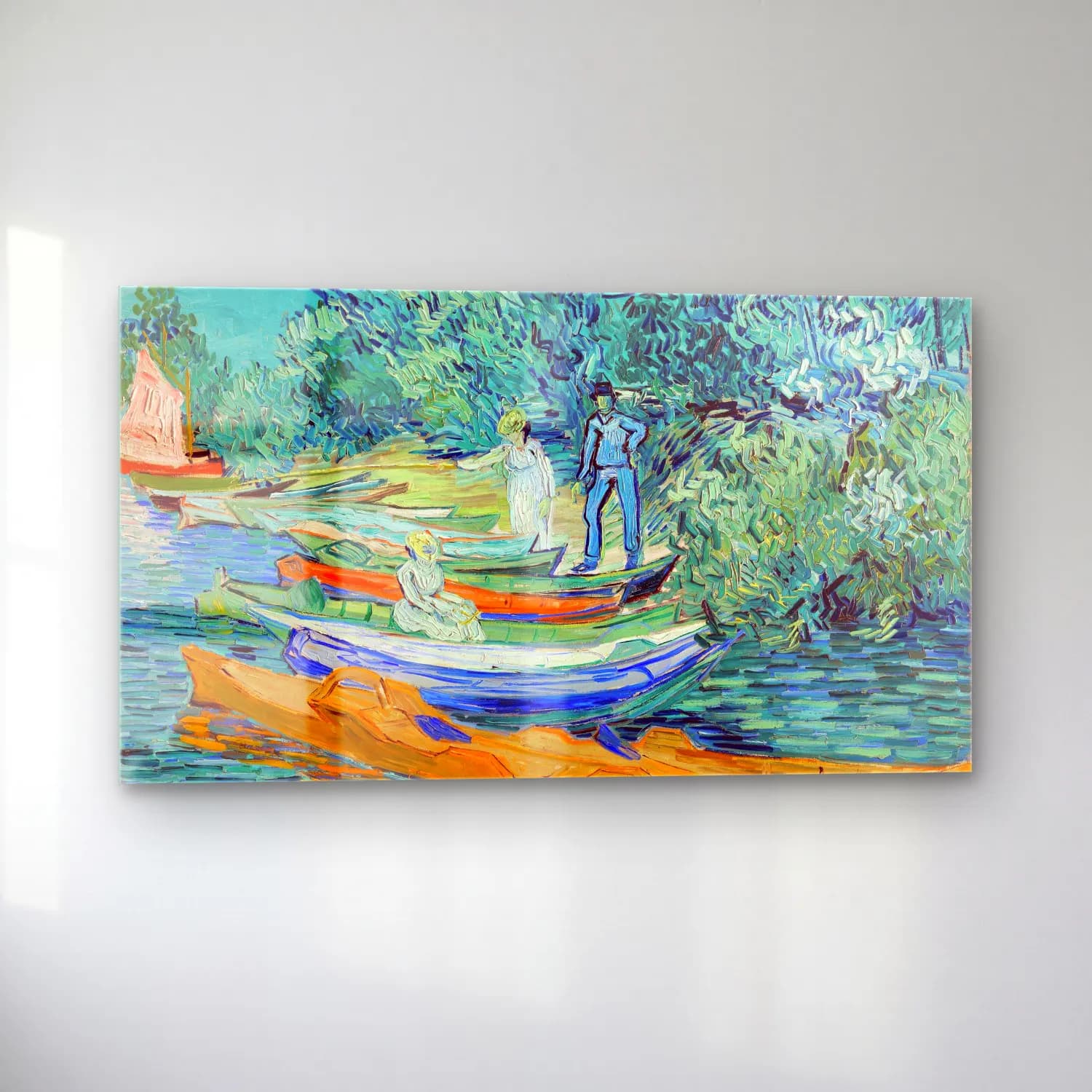 Vincent van Gogh – Bank of the Oise at Auvers – Turkuaz Tonlar cam tablo — sol açıdan görünüm