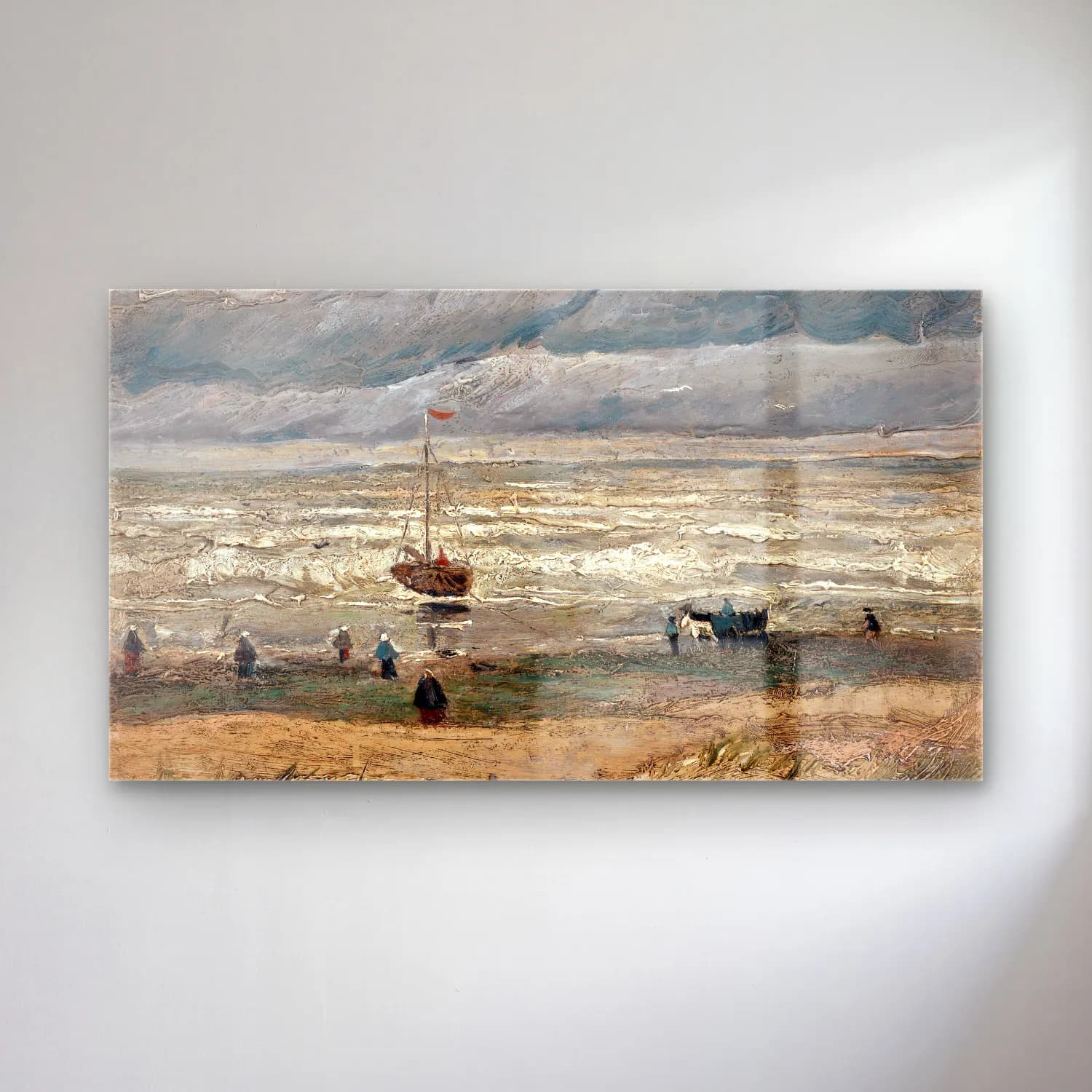 Vincent van Gogh – Beach at Scheveningen in Stormy Weather cam tablo — Vincent van Gogh – Beach at Scheveningen in Stormy Weather — empresyonist fırtınalı denizde gemi