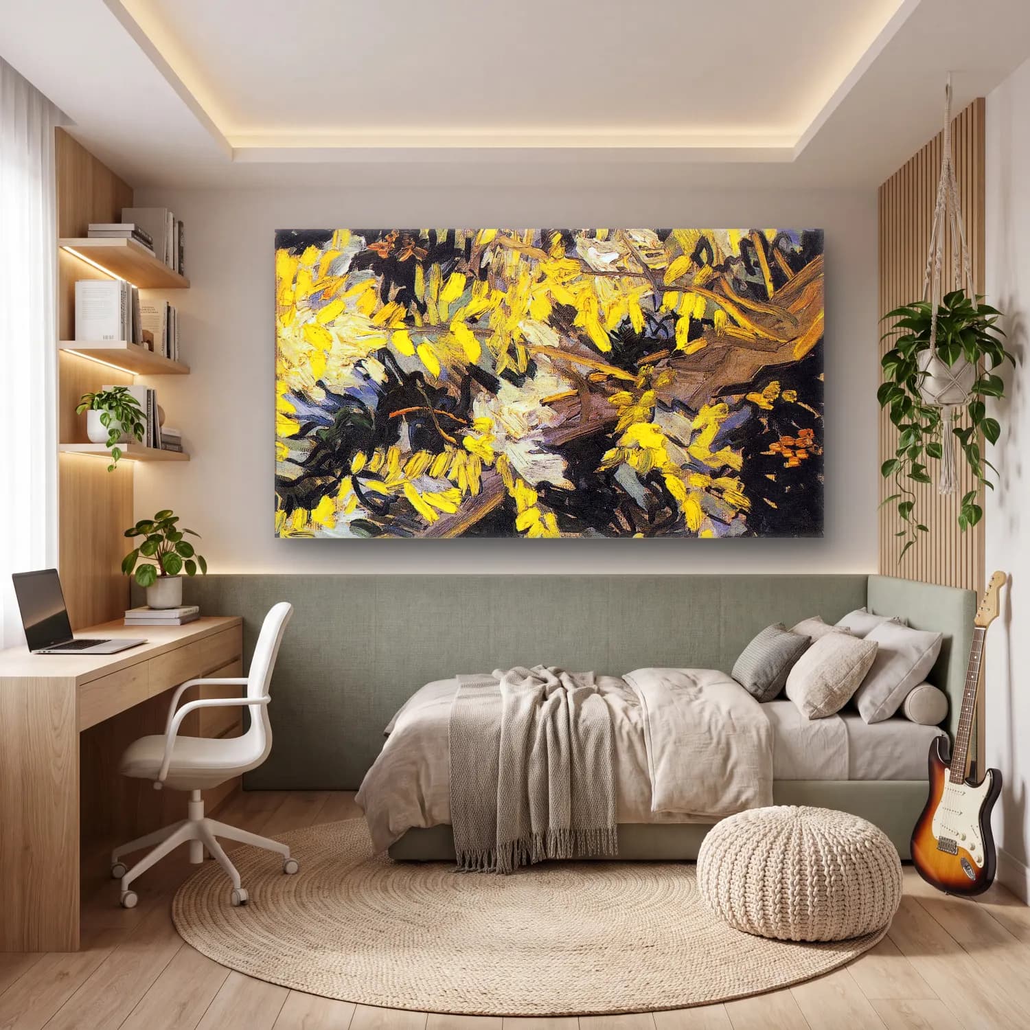 Vincent van Gogh – Blossoming Acacia Branches – Sarı Tonlar cam tablo — genç odasında