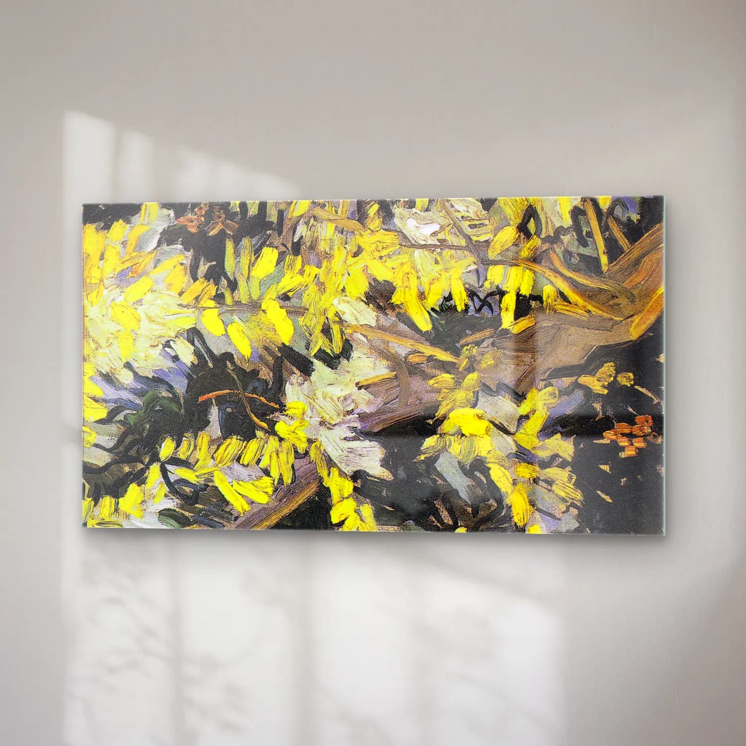 Vincent van Gogh – Blossoming Acacia Branches – Sarı Tonlar cam tablo — sağ açıdan görünüm