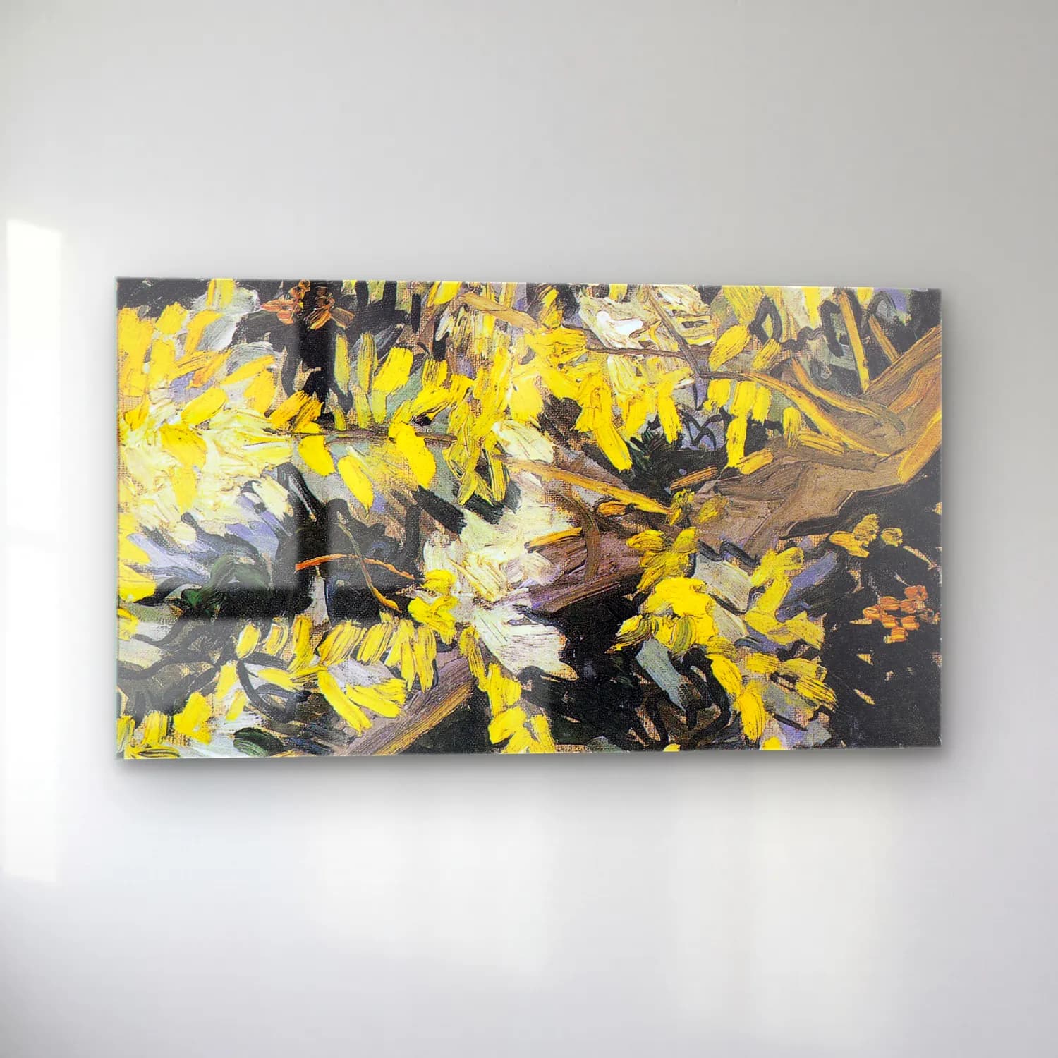 Vincent van Gogh – Blossoming Acacia Branches – Sarı Tonlar cam tablo — sol açıdan görünüm