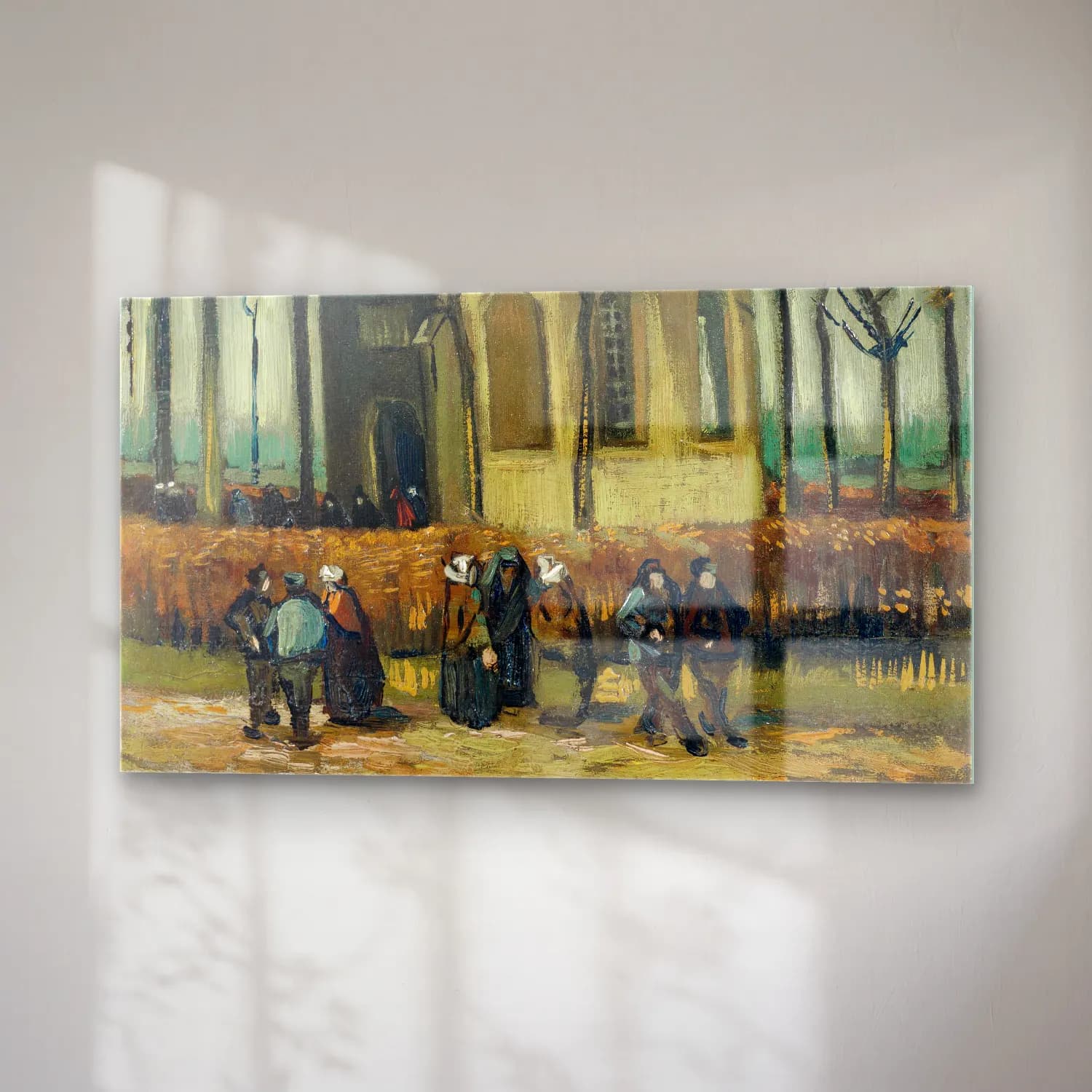 Vincent van Gogh – Congregation Leaving the Reformed Church in Nuenen – Bej Tonlar cam tablo — sağ açıdan görünüm