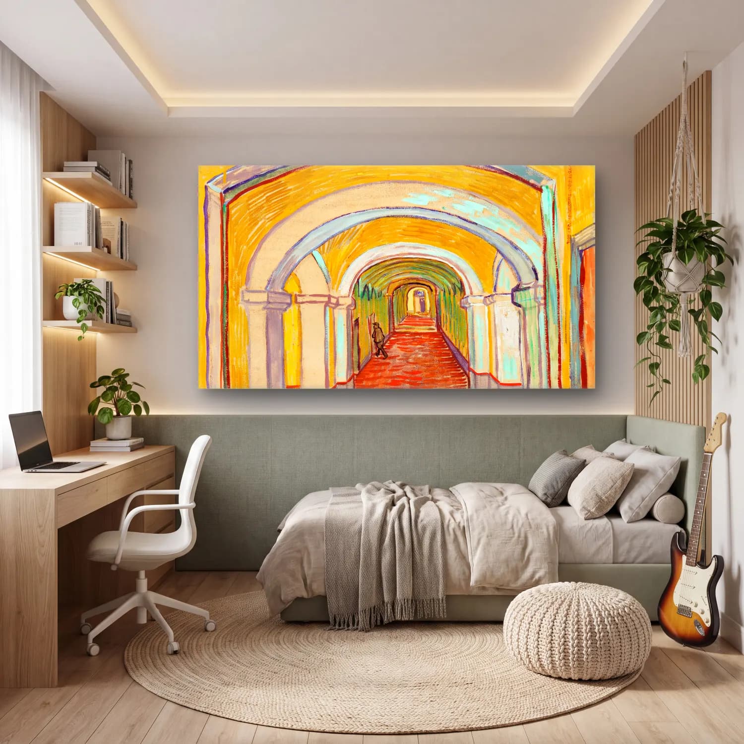 Vincent van Gogh – Corridor in the Asylum – Sarı Tonlar cam tablo — genç odasında