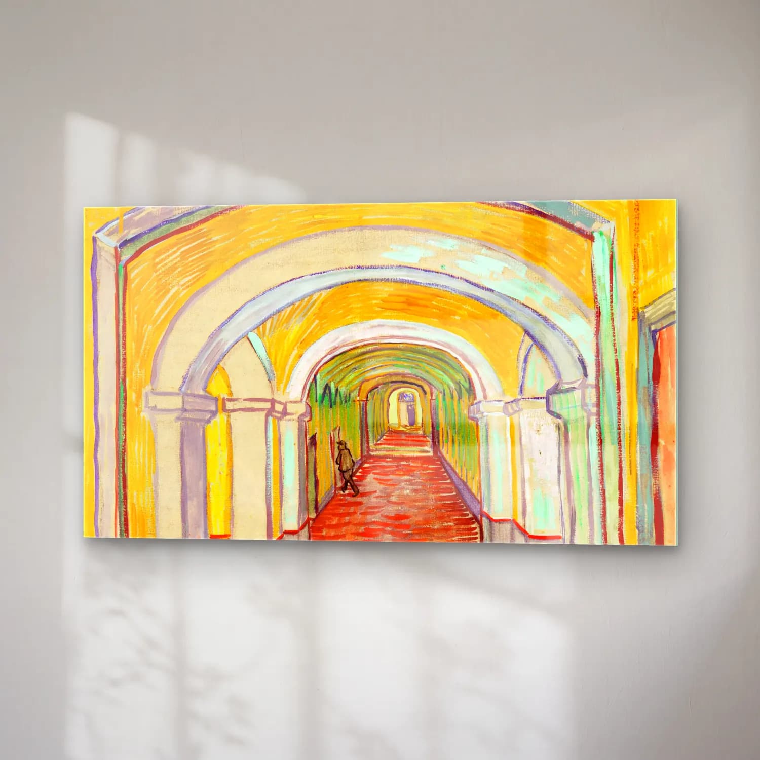 Vincent van Gogh – Corridor in the Asylum – Sarı Tonlar cam tablo — sağ açıdan görünüm