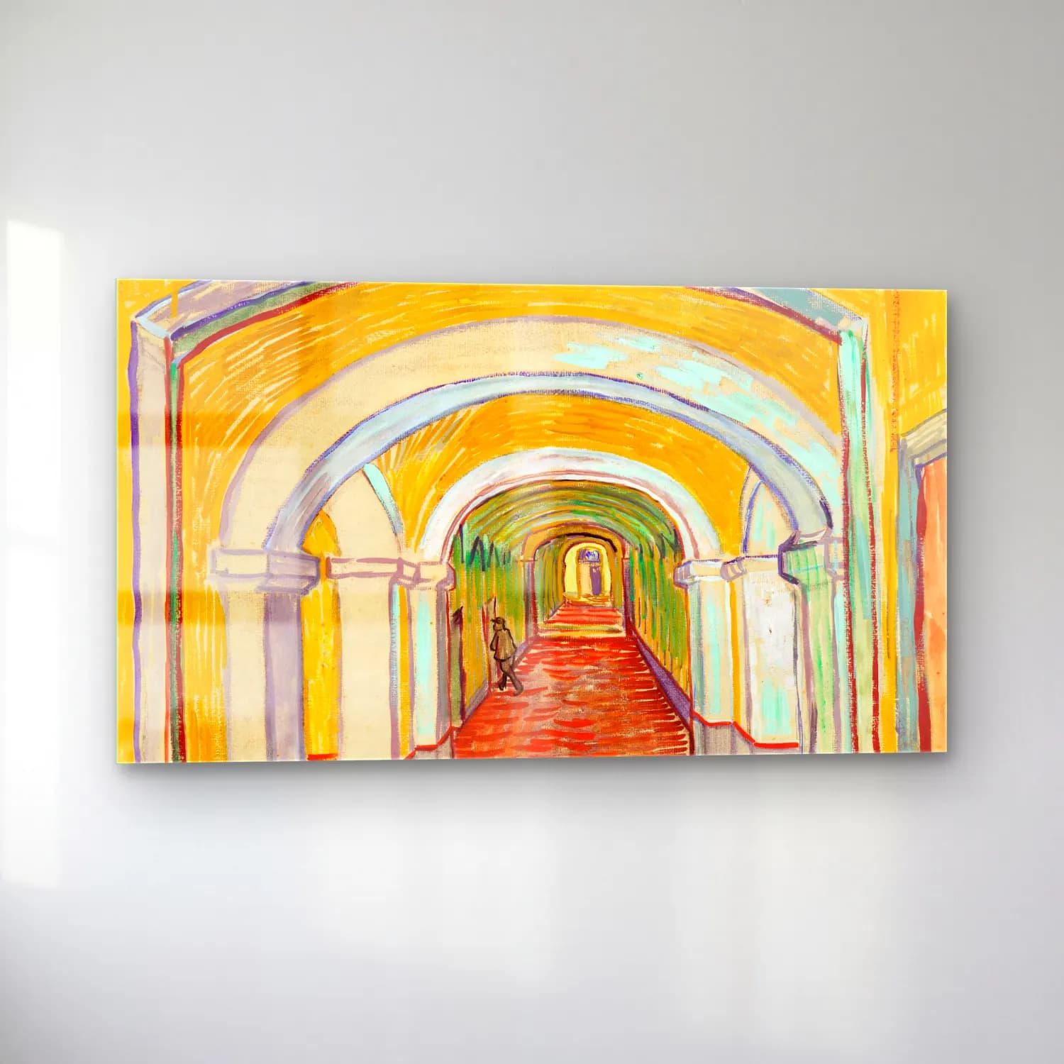 Vincent van Gogh – Corridor in the Asylum – Sarı Tonlar cam tablo — sol açıdan görünüm