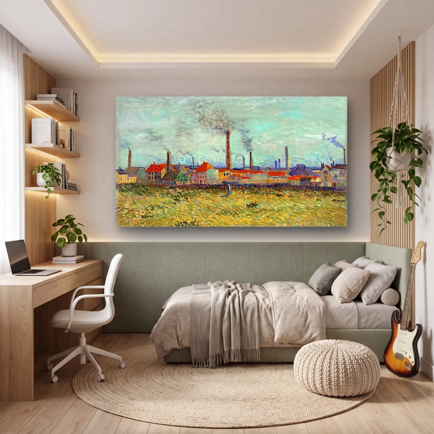Vincent van Gogh – Factories at Clichy cam tablo — genç odasında