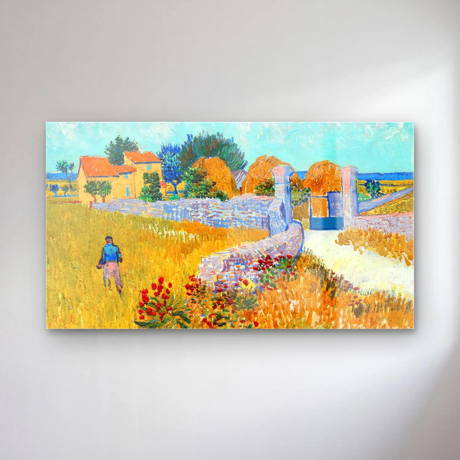 Vincent van Gogh – Farmhouse in Provence – Sarı Tonlar cam tablo — Vincent van Gogh – Farmhouse in Provence – Sarı Tonlar — empresyonist buğday tarlası