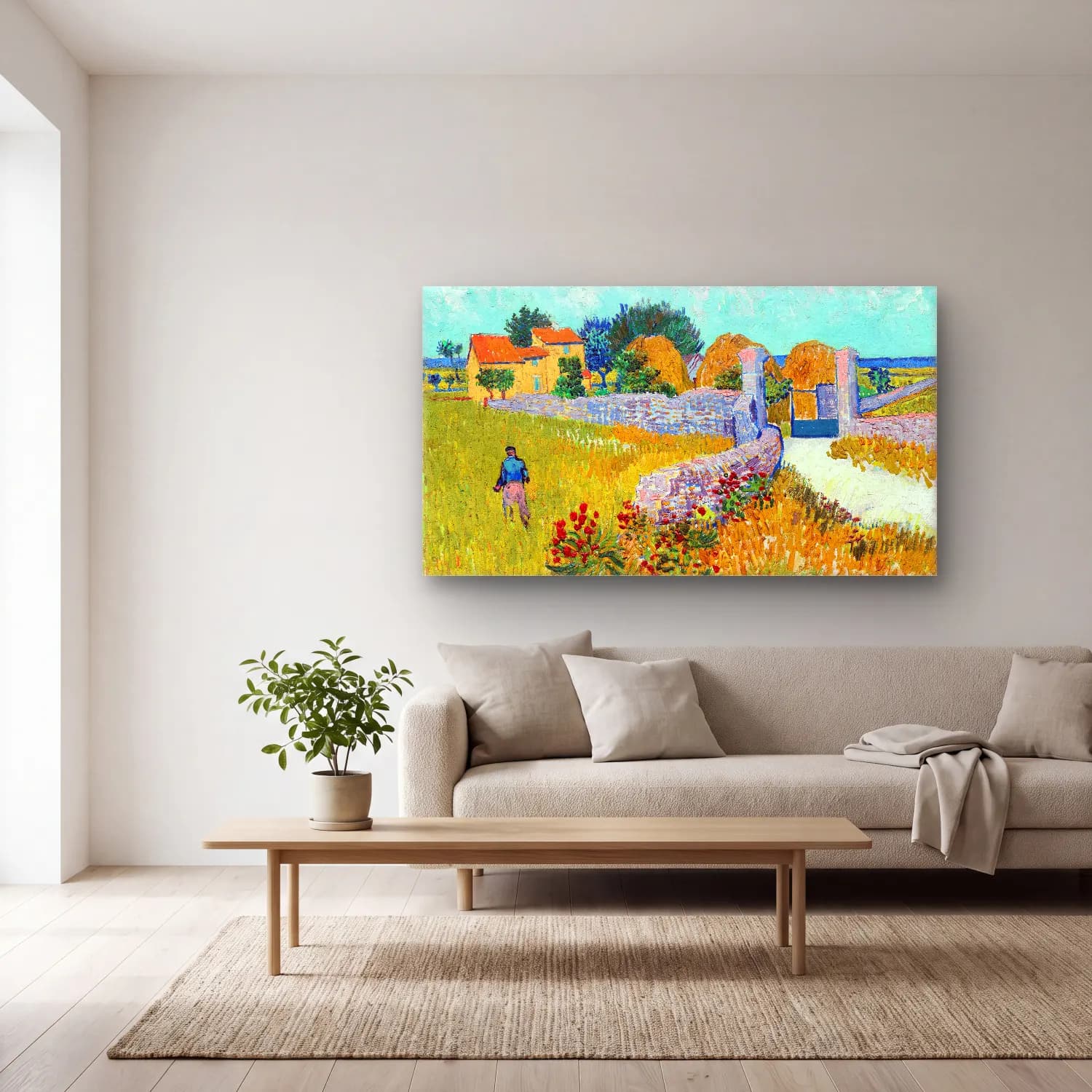 Vincent van Gogh – Farmhouse in Provence – Sarı Tonlar cam tablo — açık renk salonda