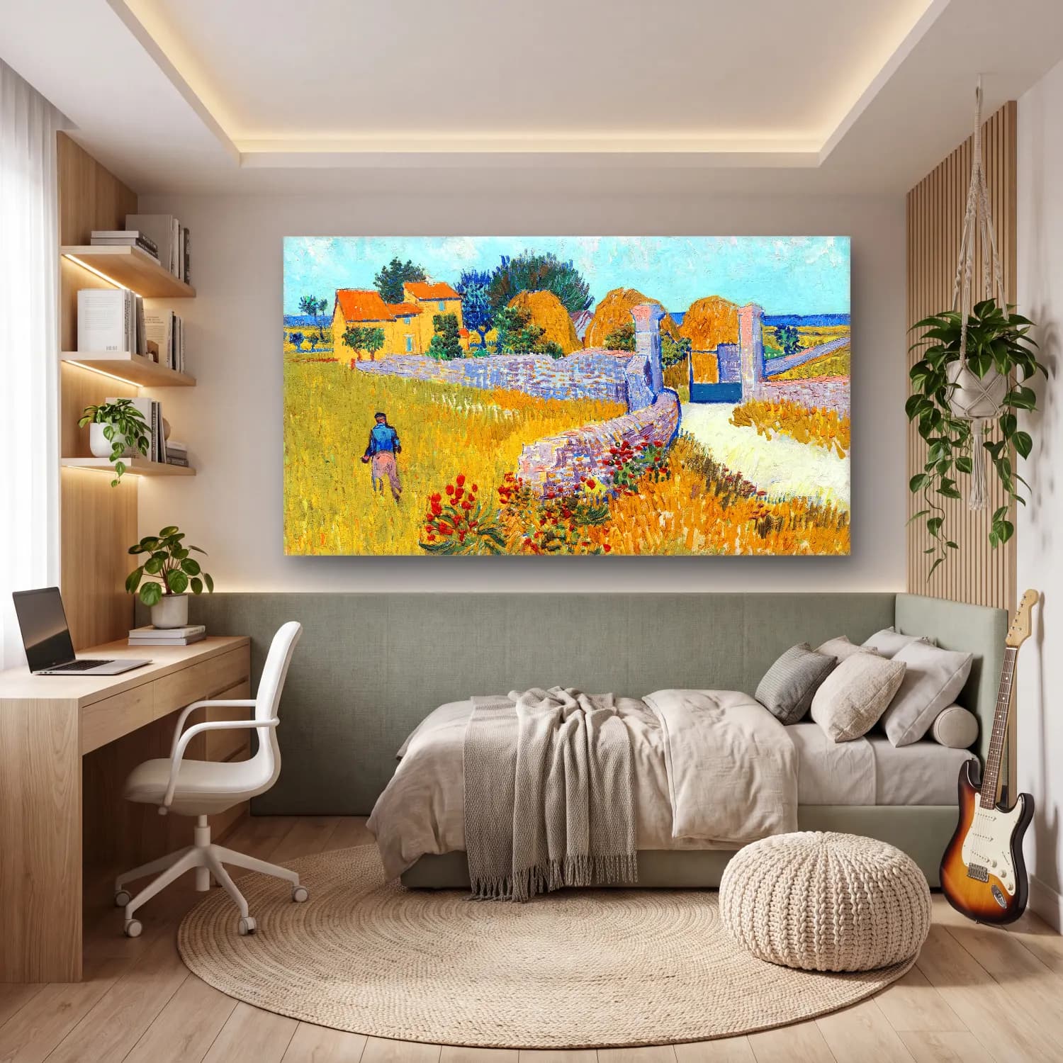 Vincent van Gogh – Farmhouse in Provence – Sarı Tonlar cam tablo — genç odasında
