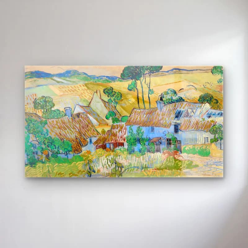 Vincent van Gogh – Farms near Auvers – Mavi Tonlar cam tablo — Vincent van Gogh – Farms near Auvers – Mavi Tonlar — empresyonist kır evi