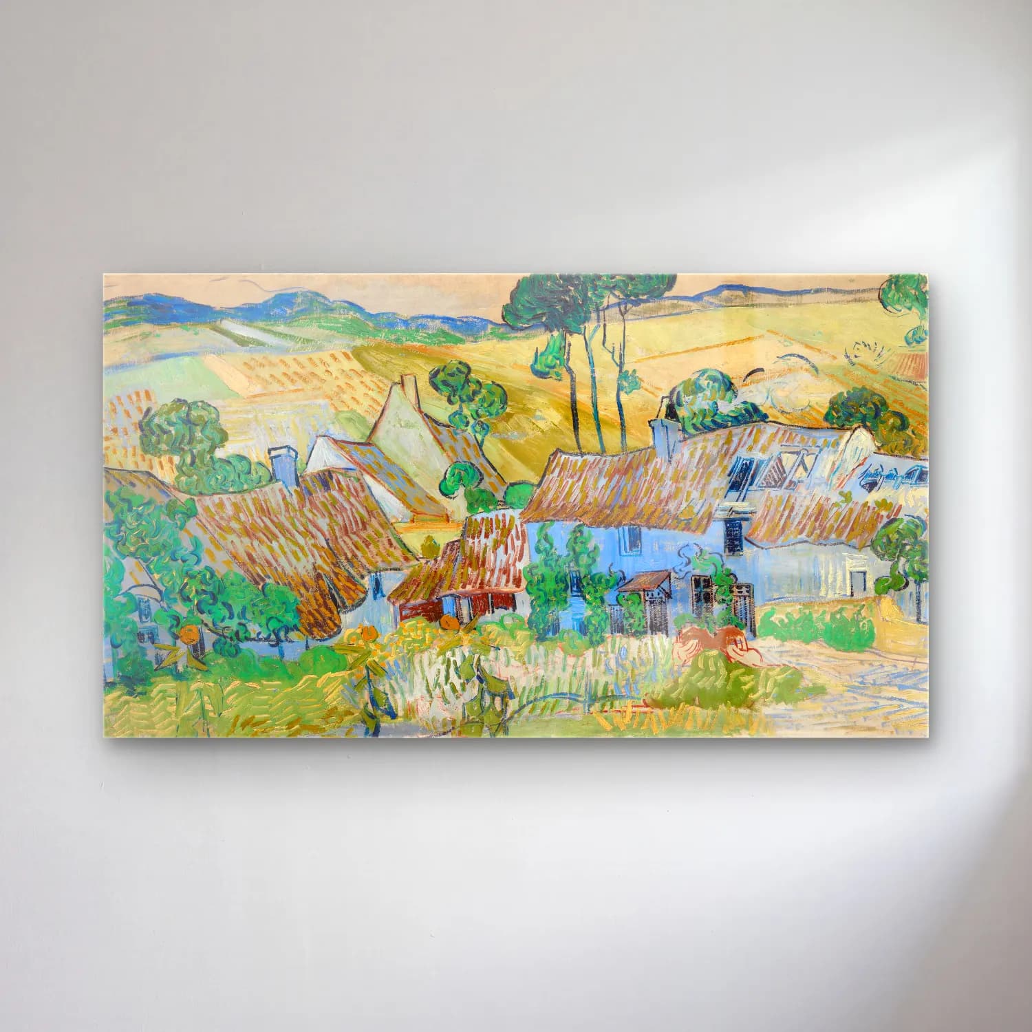 Vincent van Gogh – Farms near Auvers – Mavi Tonlar cam tablo — Vincent van Gogh – Farms near Auvers – Mavi Tonlar — empresyonist kır evi