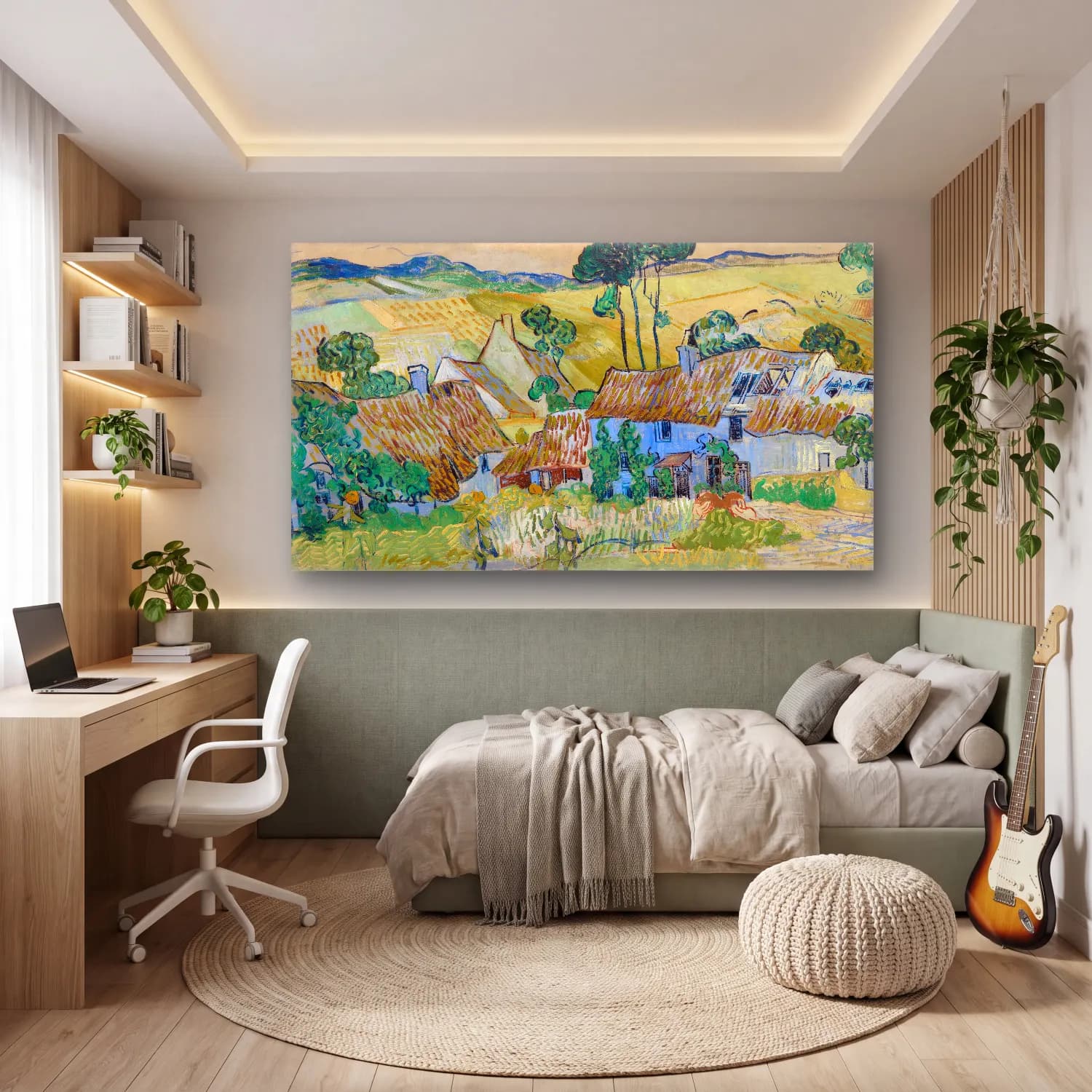 Vincent van Gogh – Farms near Auvers – Mavi Tonlar cam tablo — genç odasında