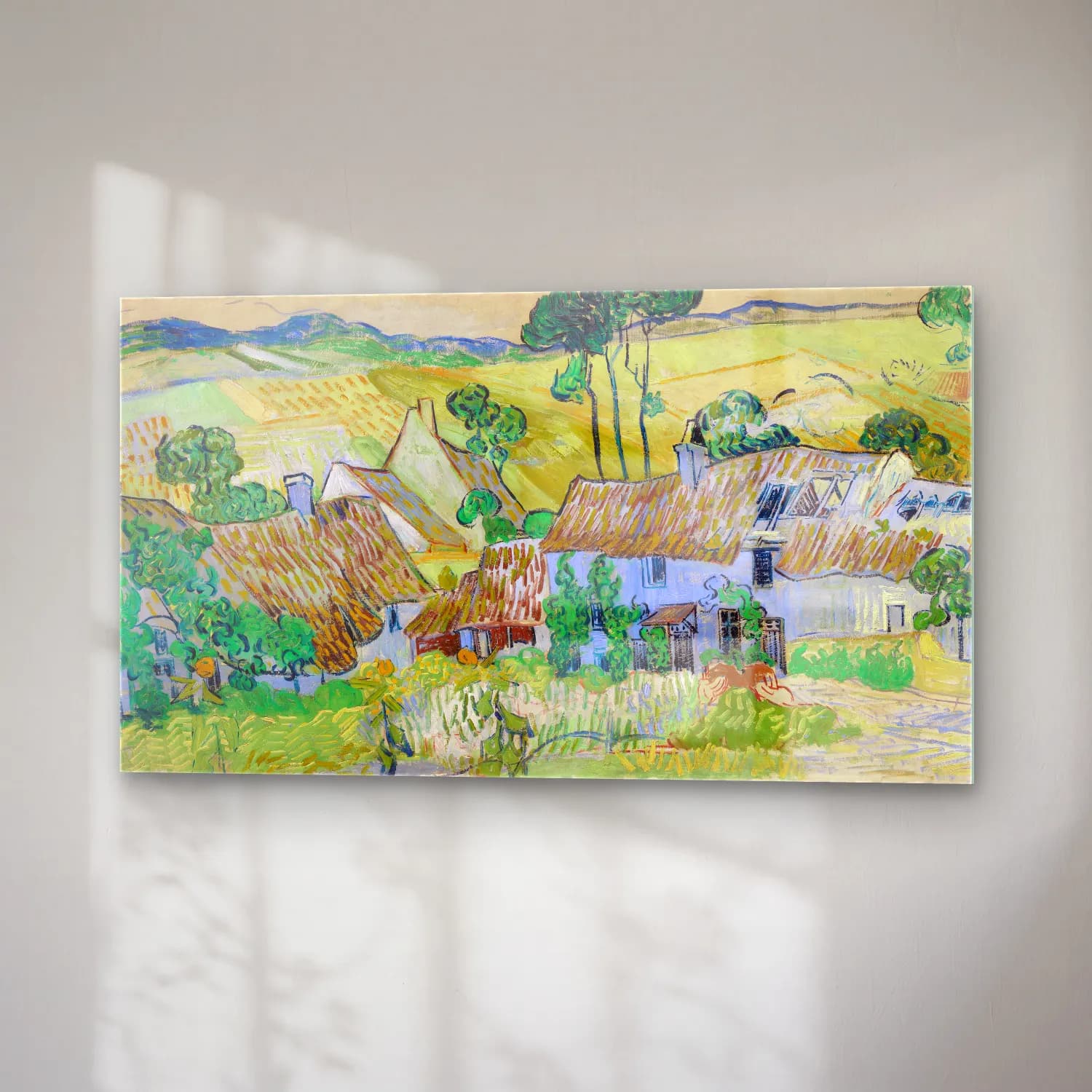 Vincent van Gogh – Farms near Auvers – Mavi Tonlar cam tablo — sağ açıdan görünüm