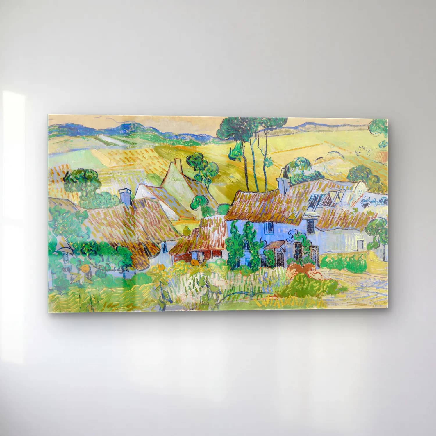 Vincent van Gogh – Farms near Auvers – Mavi Tonlar cam tablo — sol açıdan görünüm
