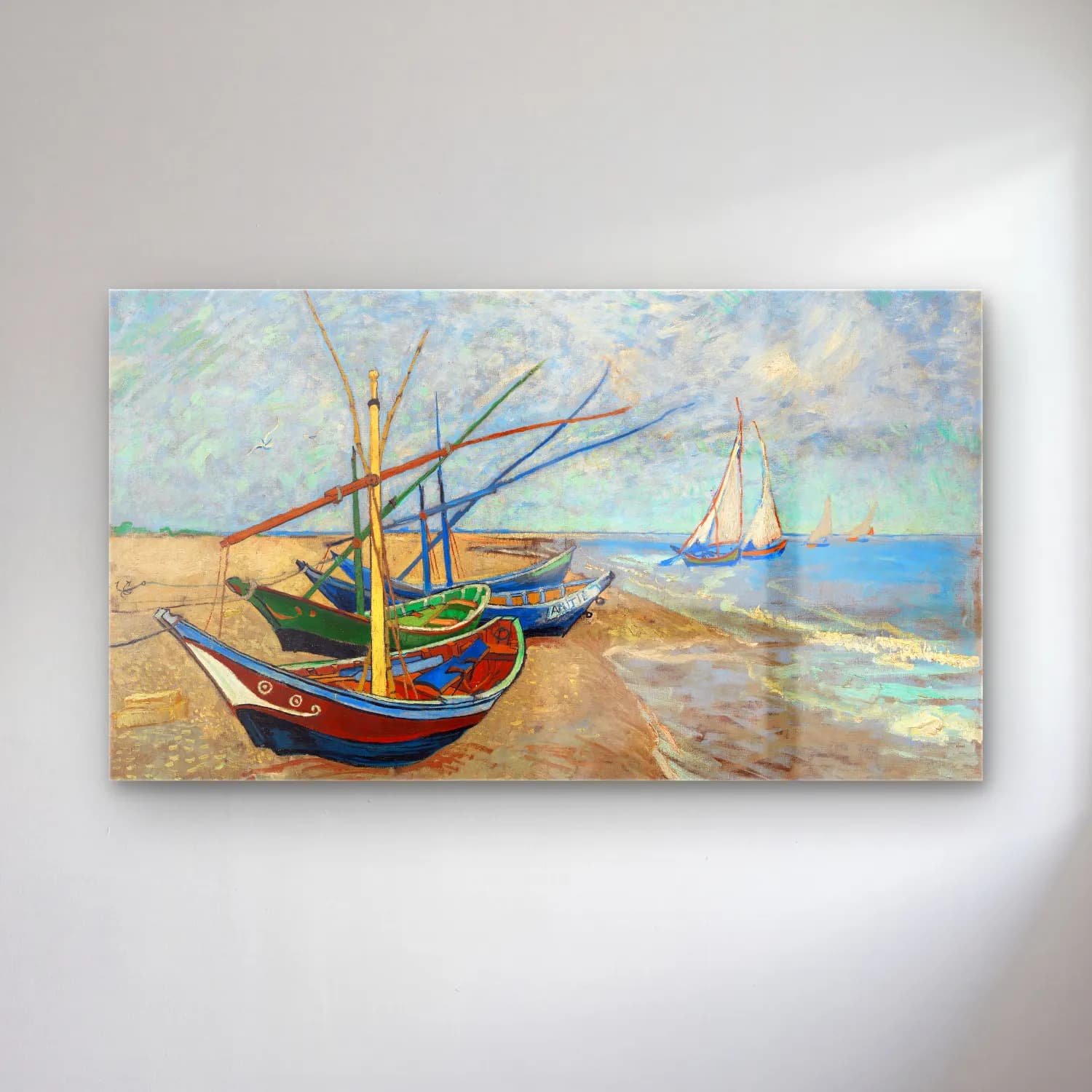 Vincent van Gogh – Fishing Boats on the Beach at Saintes-Maries cam tablo — Vincent van Gogh – Fishing Boats on the Beach at Saintes-Maries — empresyonist yelkenliler