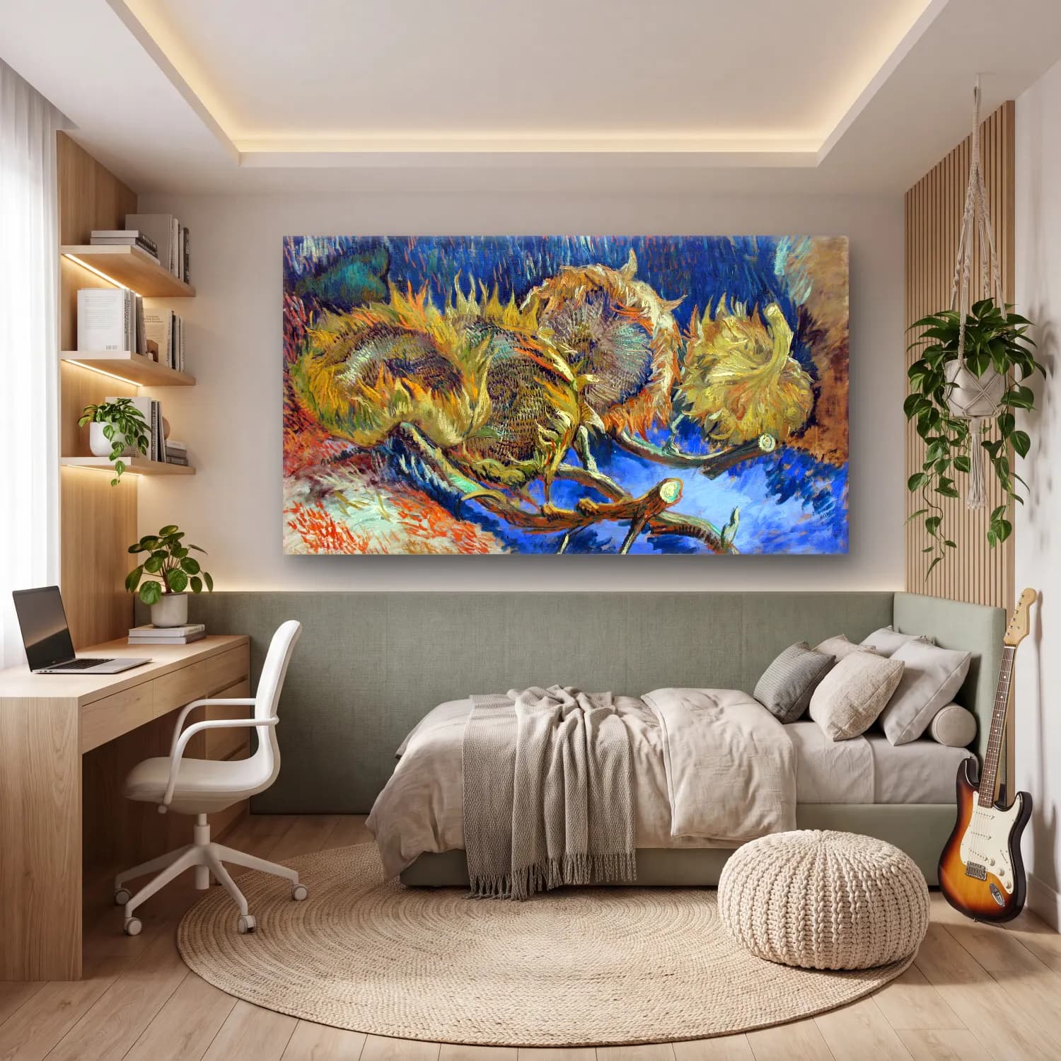 Vincent van Gogh – Four Withered Sunflowers – Mavi Tonlar cam tablo — genç odasında