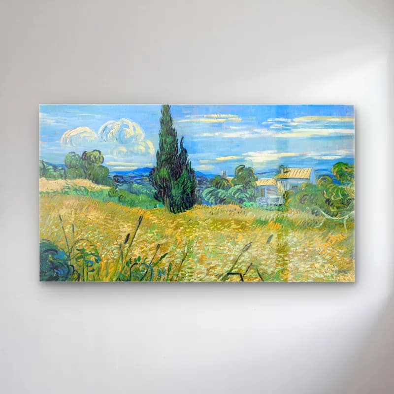Vincent van Gogh – Green Wheat Field with Cypress – Yeşil Tonlar cam tablo — Vincent van Gogh – Green Wheat Field with Cypress – Yeşil Tonlar — empresyonist buğday tarlası