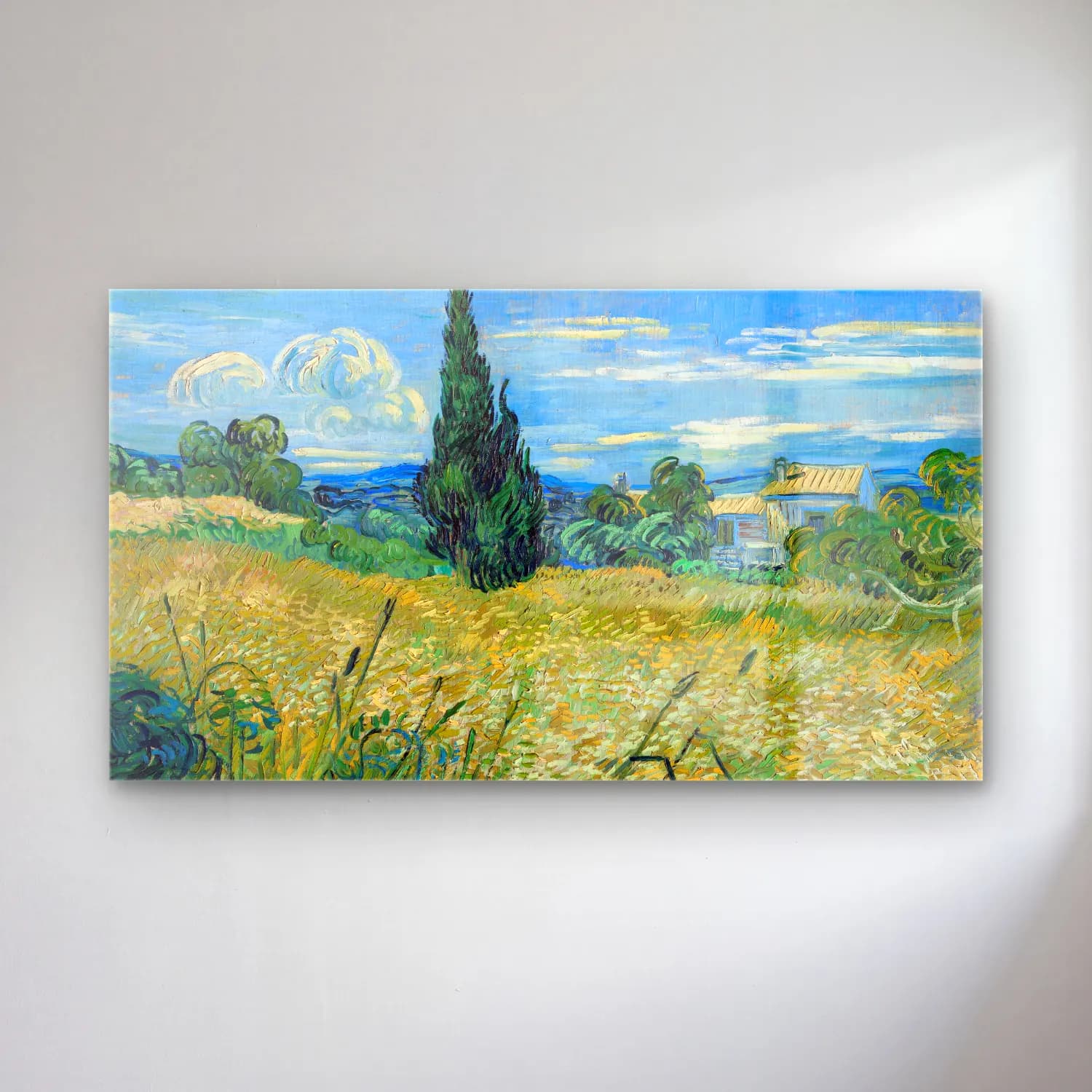Vincent van Gogh – Green Wheat Field with Cypress – Yeşil Tonlar cam tablo — Vincent van Gogh – Green Wheat Field with Cypress – Yeşil Tonlar — empresyonist buğday tarlası
