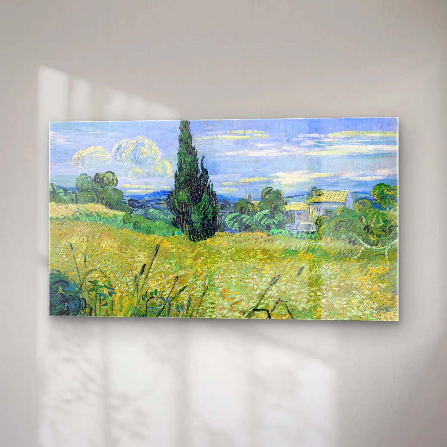 Vincent van Gogh – Green Wheat Field with Cypress – Yeşil Tonlar cam tablo — sağ açıdan görünüm