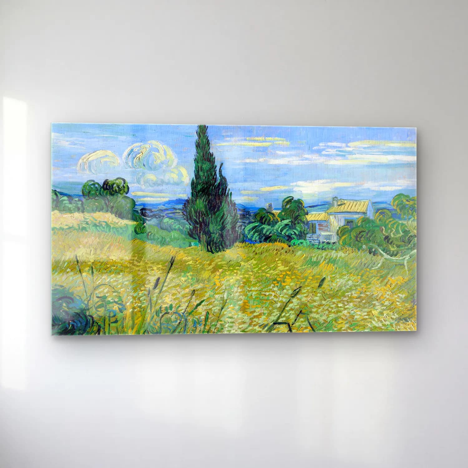 Vincent van Gogh – Green Wheat Field with Cypress – Yeşil Tonlar cam tablo — sol açıdan görünüm