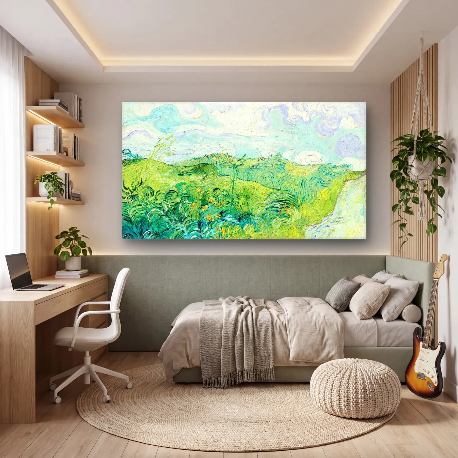 Vincent van Gogh – Green Wheat Fields, Auvers cam tablo — genç odasında
