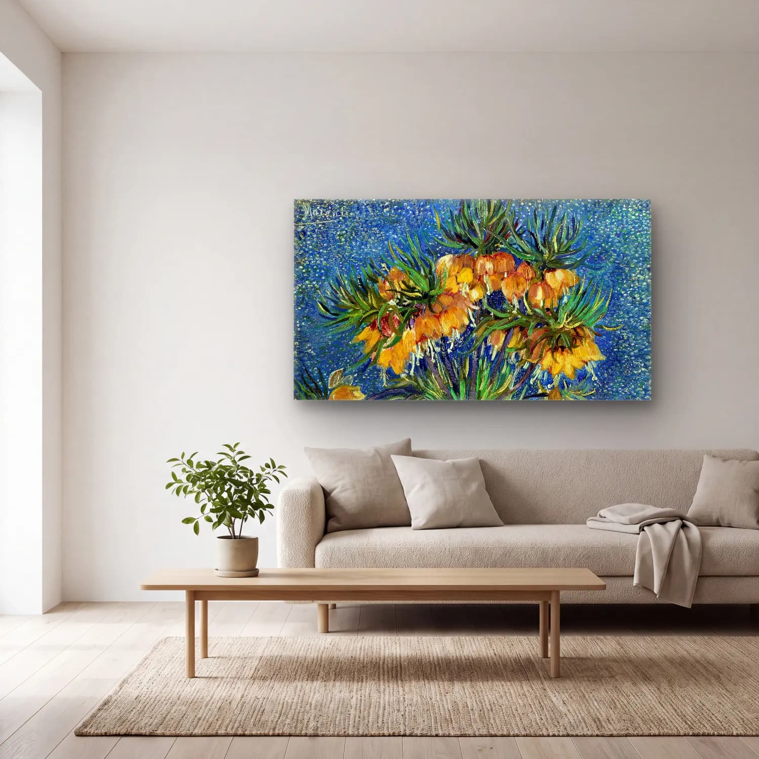 Vincent van Gogh – Imperial Fritillaries cam tablo — açık renk salonda