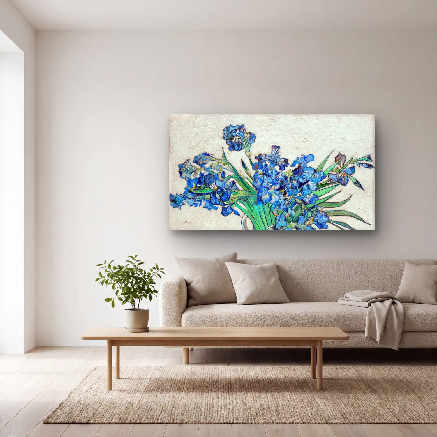 Vincent van Gogh – Irises No. 4 cam tablo — açık renk salonda