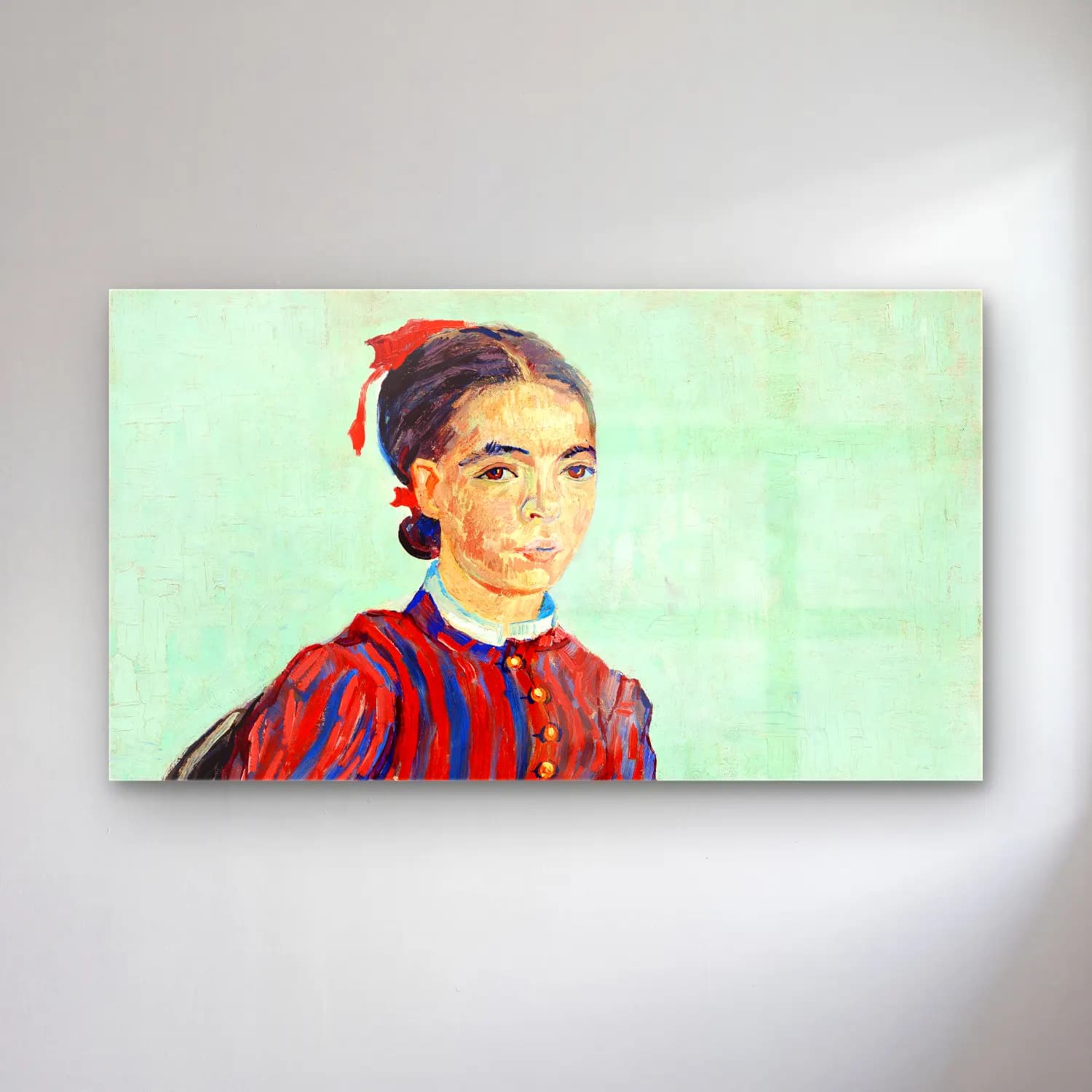 Vincent van Gogh – La Mousmé – Kırmızı Tonlar cam tablo — Vincent van Gogh – La Mousmé – Kırmızı Tonlar — empresyonist kız çocuğu portresi