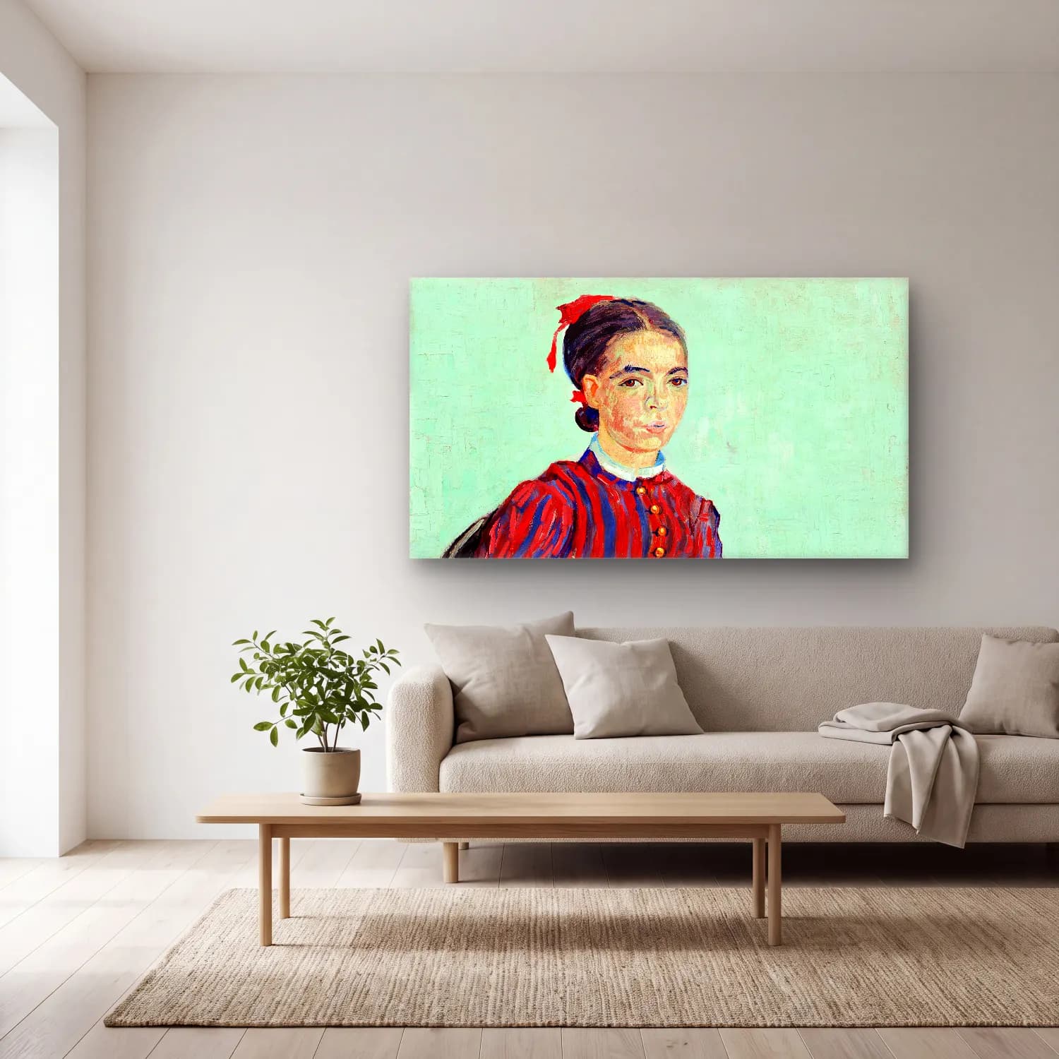 Vincent van Gogh – La Mousmé – Kırmızı Tonlar cam tablo — açık renk salonda
