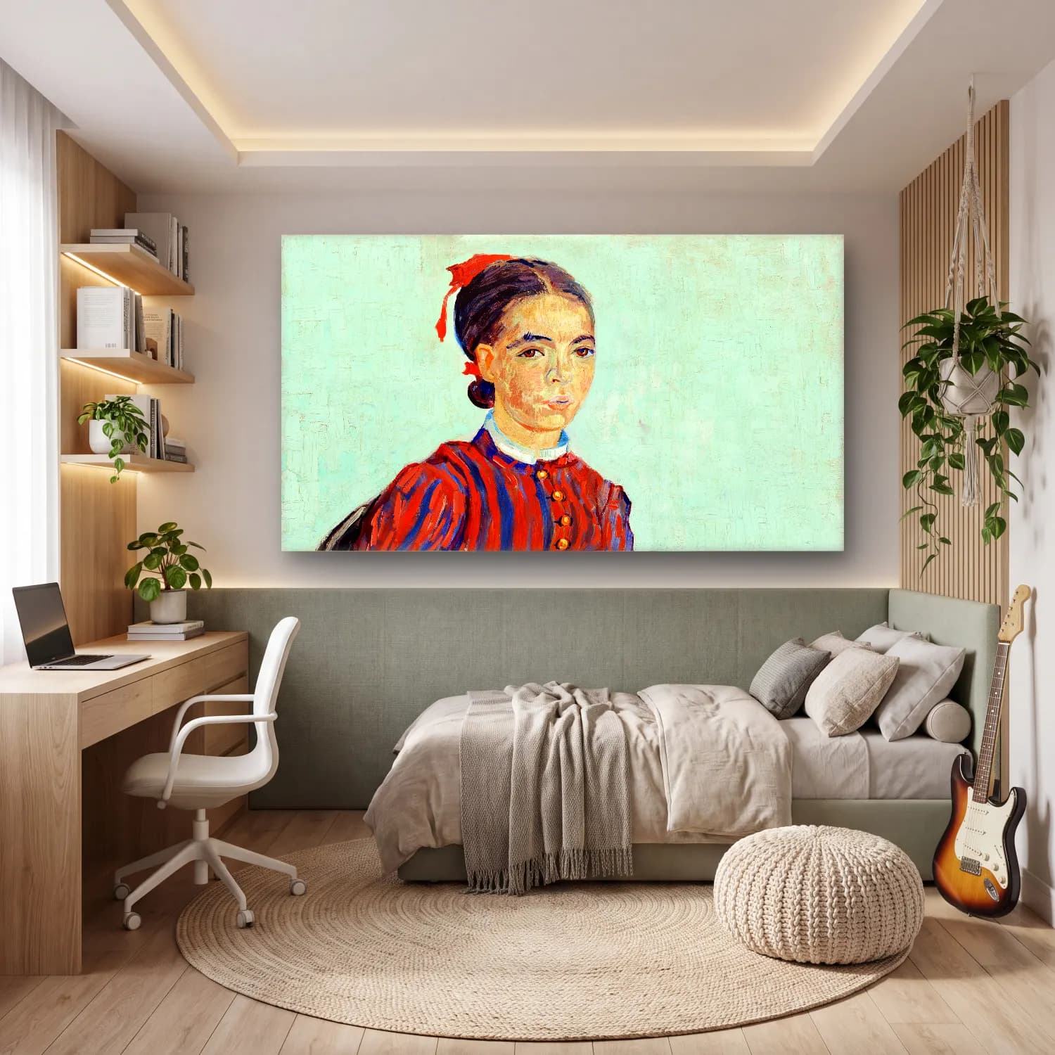 Vincent van Gogh – La Mousmé – Kırmızı Tonlar cam tablo — genç odasında