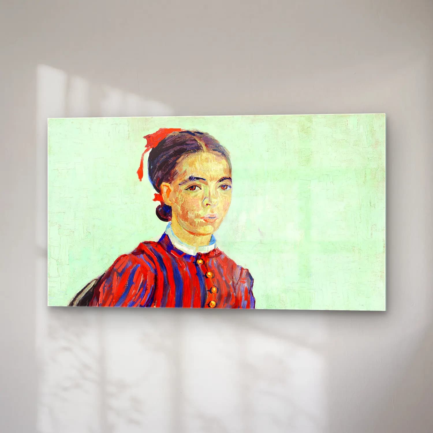 Vincent van Gogh – La Mousmé – Kırmızı Tonlar cam tablo — sağ açıdan görünüm