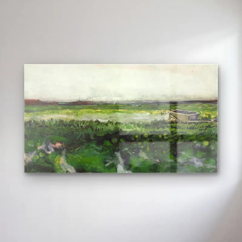 Vincent van Gogh – Landscape with Wheelbarrow – Yeşil Tonlar cam tablo — Vincent van Gogh – Landscape with Wheelbarrow – Yeşil Tonlar — suluboya kırda nehir