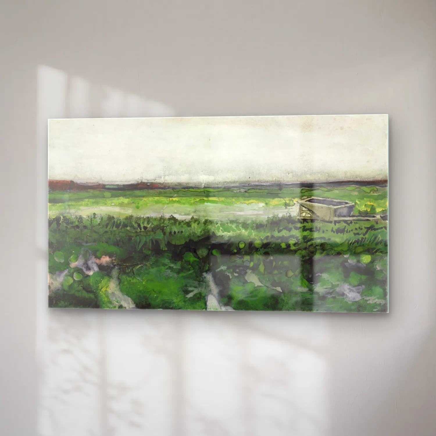 Vincent van Gogh – Landscape with Wheelbarrow – Yeşil Tonlar cam tablo — sağ açıdan görünüm