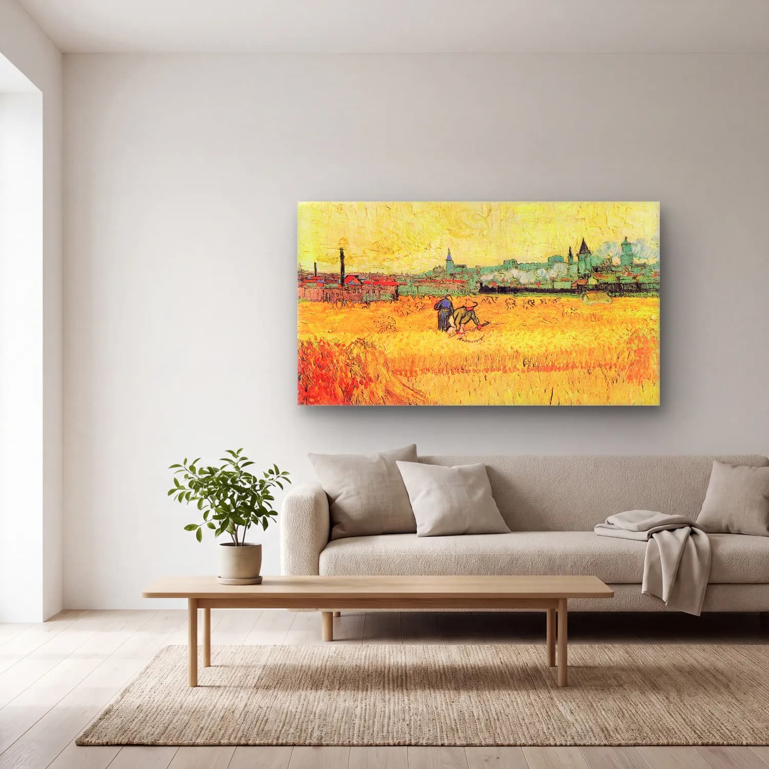 Vincent van Gogh – Les Moissonneurs cam tablo — açık renk salonda