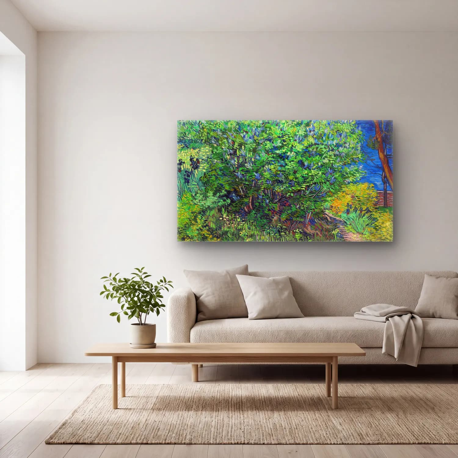 Vincent van Gogh – Lilac Bush – Yeşil Tonlar cam tablo — açık renk salonda