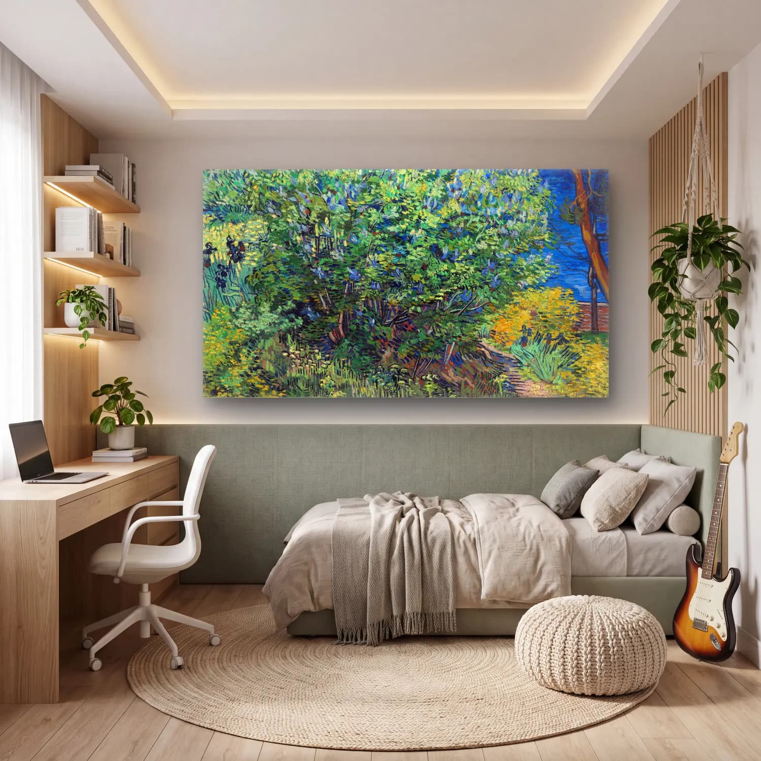 Vincent van Gogh – Lilac Bush – Yeşil Tonlar cam tablo — genç odasında