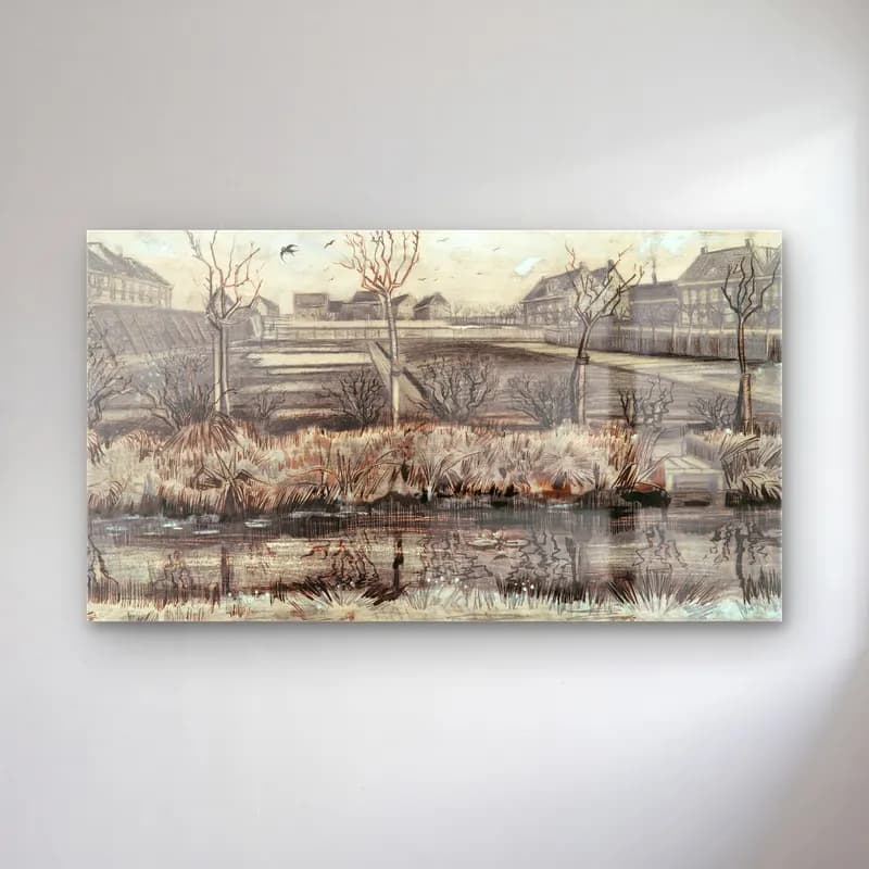 Vincent van Gogh – Nursery on Schenkweg – Siyah Beyaz Tonlar cam tablo — Vincent van Gogh – Nursery on Schenkweg – Siyah Beyaz Tonlar — vintage kırda nehir