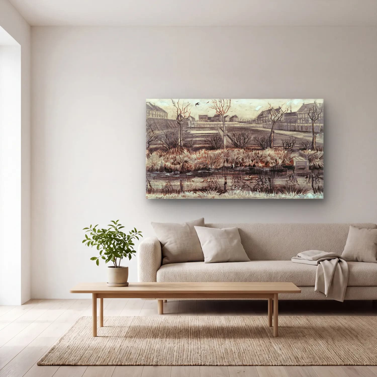 Vincent van Gogh – Nursery on Schenkweg – Siyah Beyaz Tonlar cam tablo — açık renk salonda