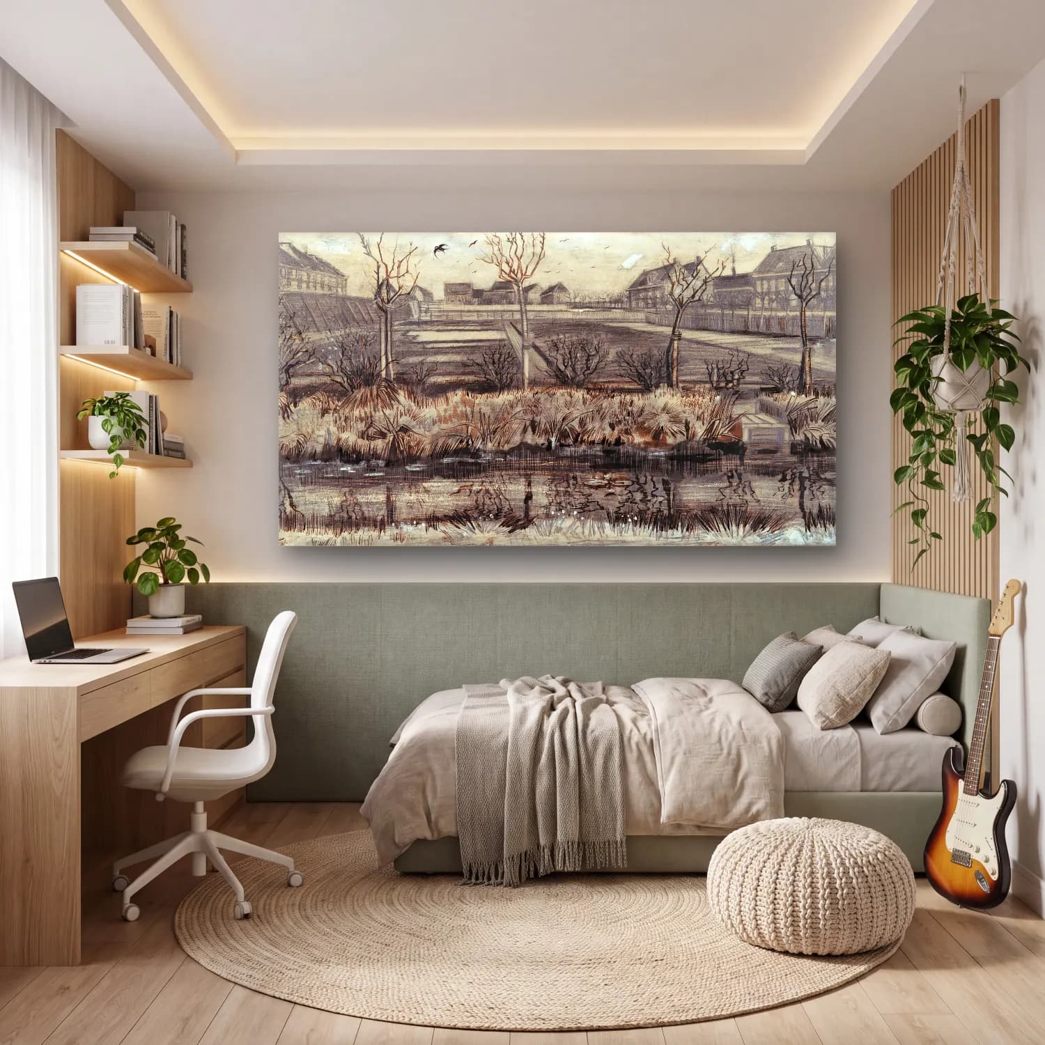 Vincent van Gogh – Nursery on Schenkweg – Siyah Beyaz Tonlar cam tablo — genç odasında