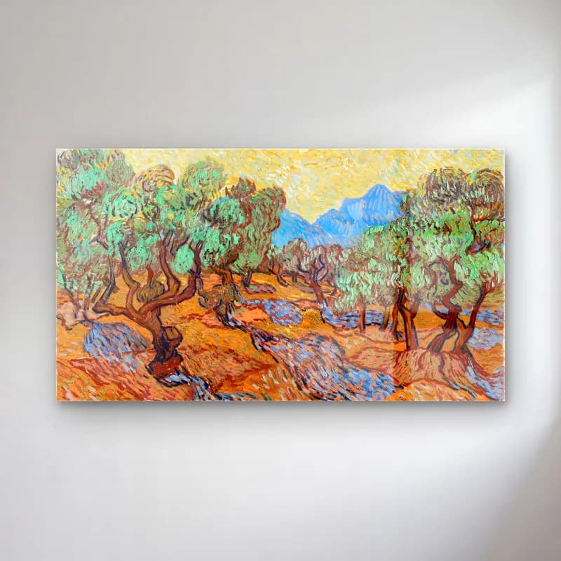 Vincent van Gogh – Olive Trees – Sarı Tonlar cam tablo — Vincent van Gogh – Olive Trees – Sarı Tonlar — empresyonist zeytin ve zeytinyağı