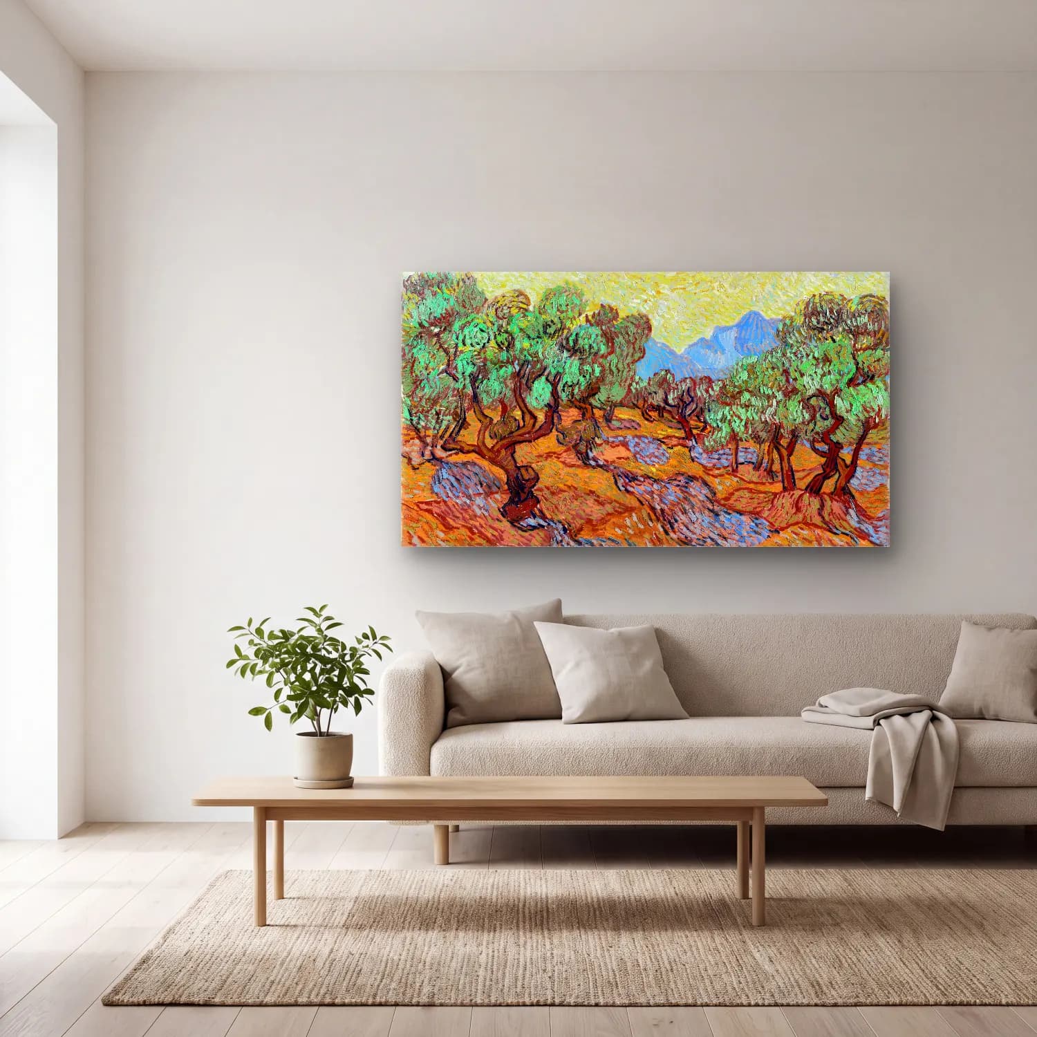 Vincent van Gogh – Olive Trees – Sarı Tonlar cam tablo — açık renk salonda